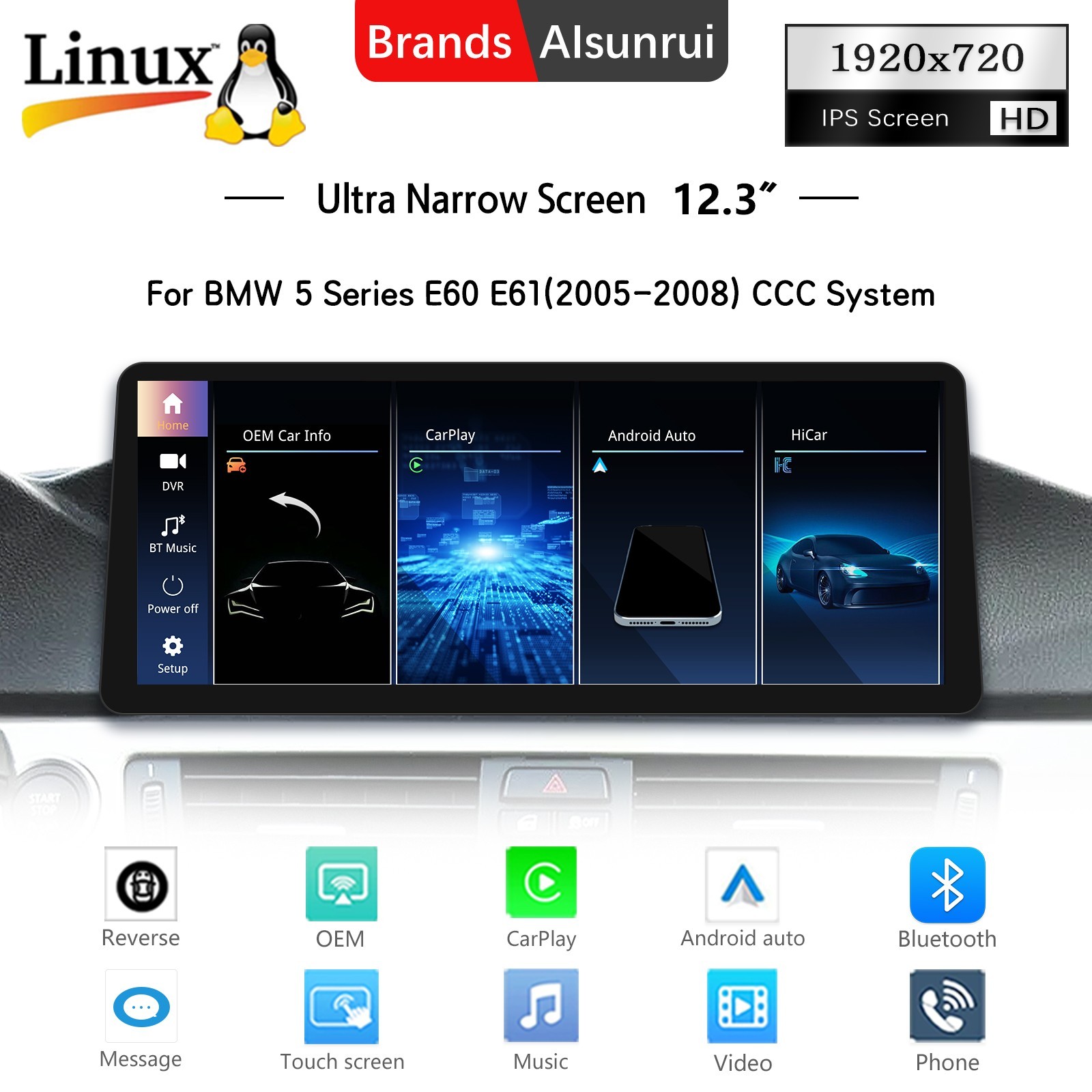 12.3 Inch Upgrade for BMW 5 Series E60 2005-2008 CCC Carplay Linux