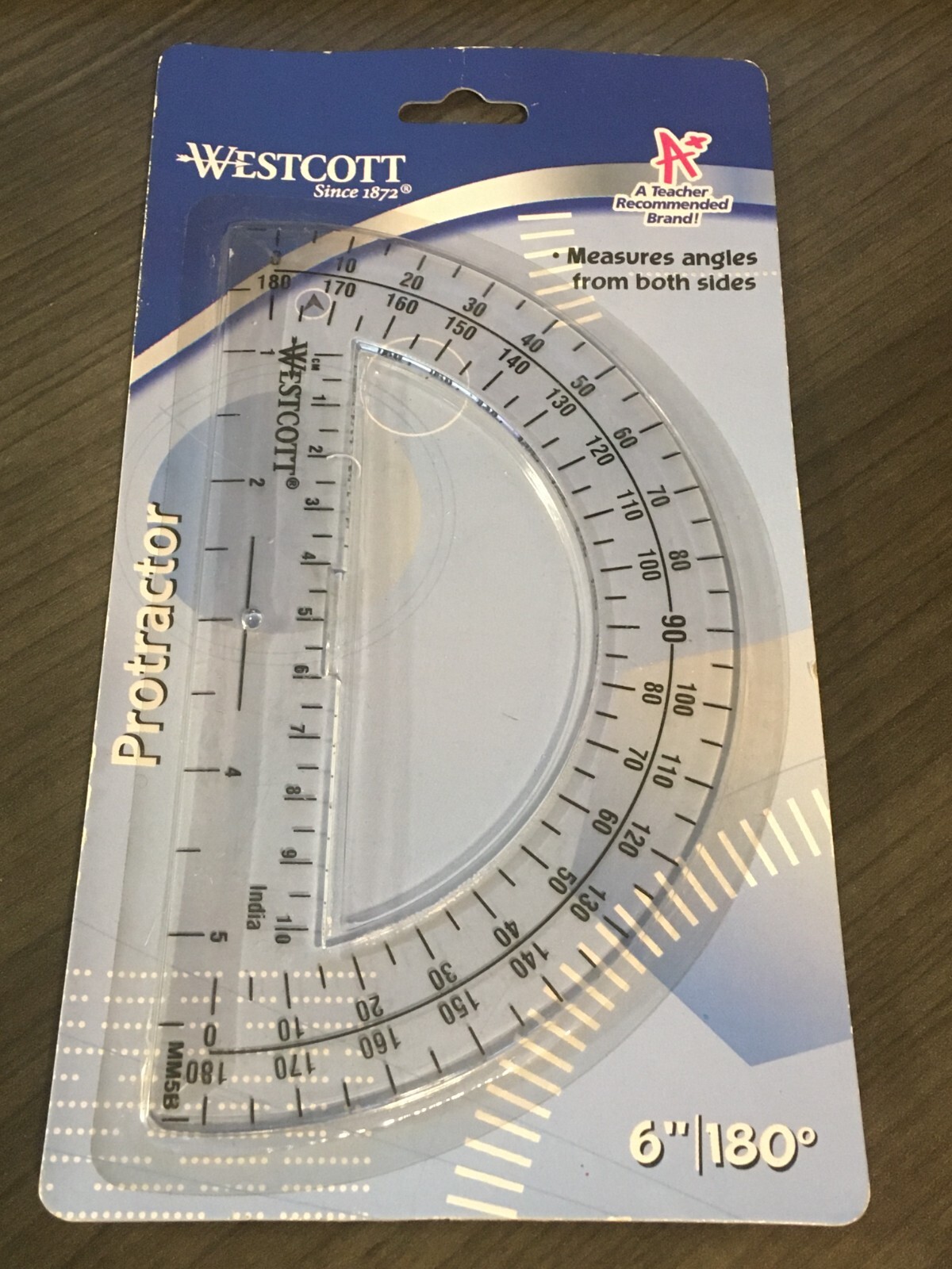 6-inch Westcott 180° Protractor - Clear Plastic - Measure Angles From Both Sides