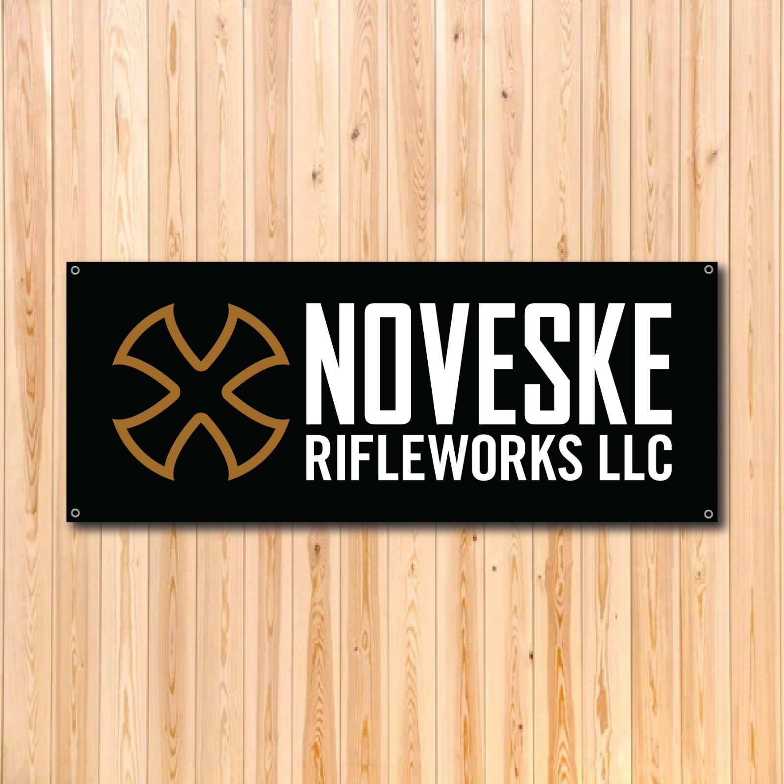 NOVESKE RIFLE COMPANY VINYL BANNER 5’x2’ LARGE CUSTOM RIFLE LOGO DESIGN GUN LOGO