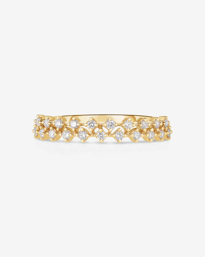 14K Solid Gold Double Row Diamond Wedding Ring, Diamond Wedding Ring for Her