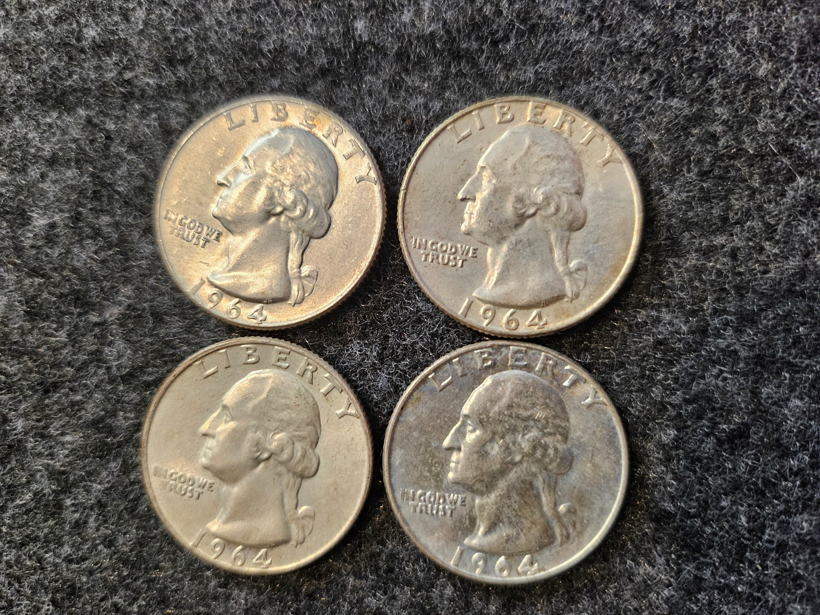 Lot of Four (4) 1964 Washington Quarters  90% Silver