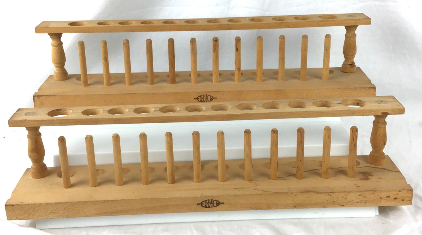 Lot of 2 VTG Cenco Scientific Wood Test Tube Rack 12 hole 12 Drying Pegs  READ