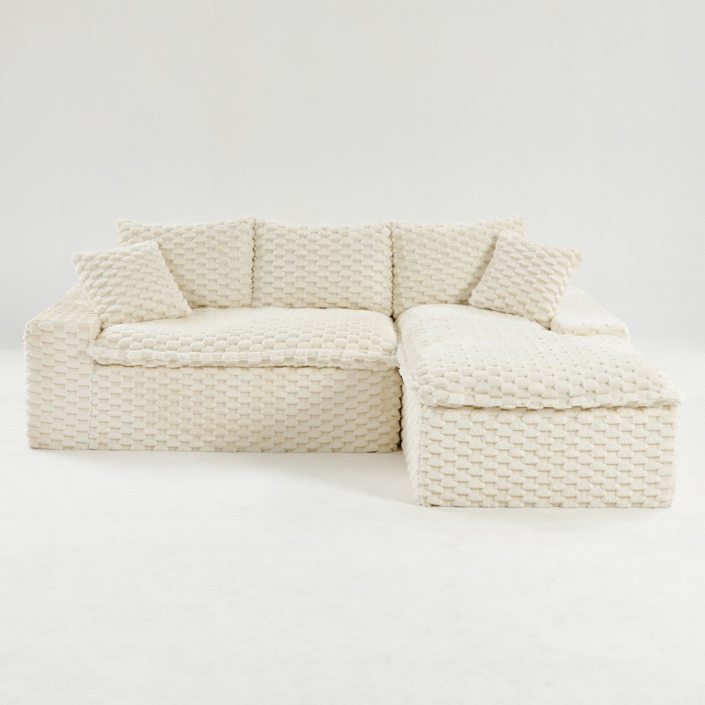 White Turtle Velvet Sofa w/ Chaise Lounge - Modular L-Shape or Straight
