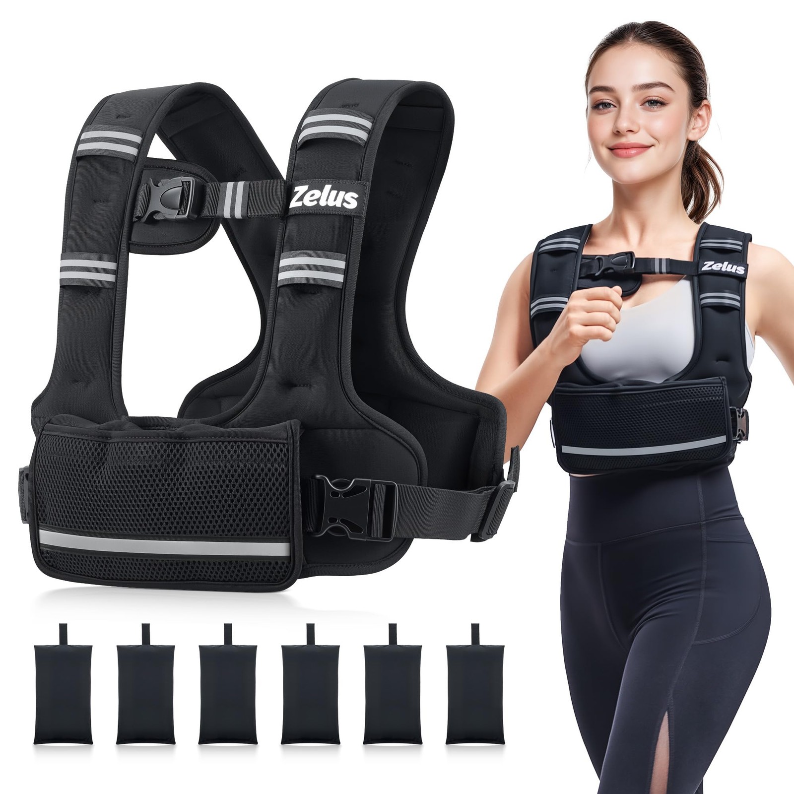 ZELUS Weighted Vest for Women Men, 4-10lb/11-20lb/20-32lb 4-10LB, Black