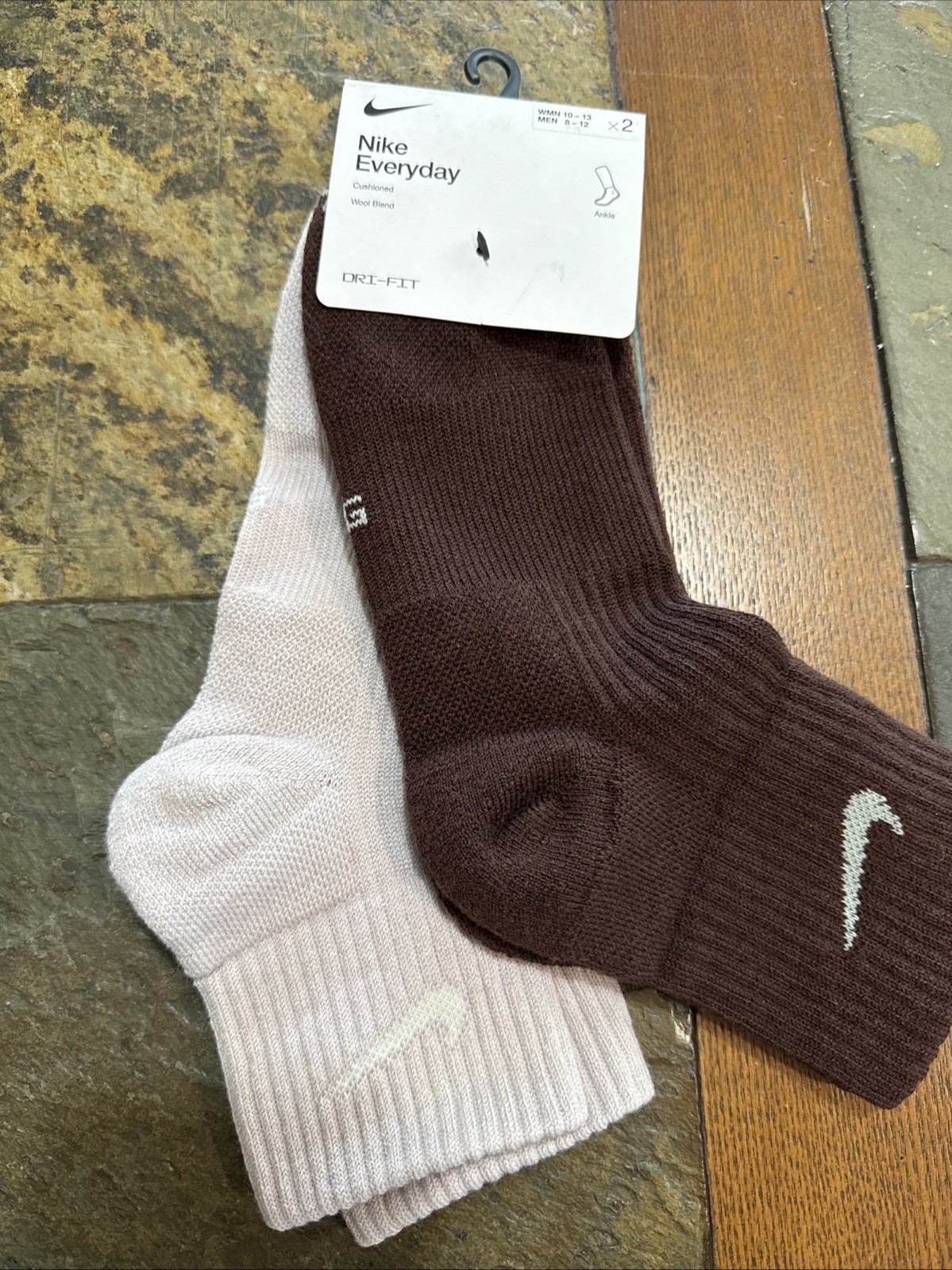 Nike Everyday Wool Blend Cushioned Ankle Socks (2 Pairs) DQ6397-907 Size L