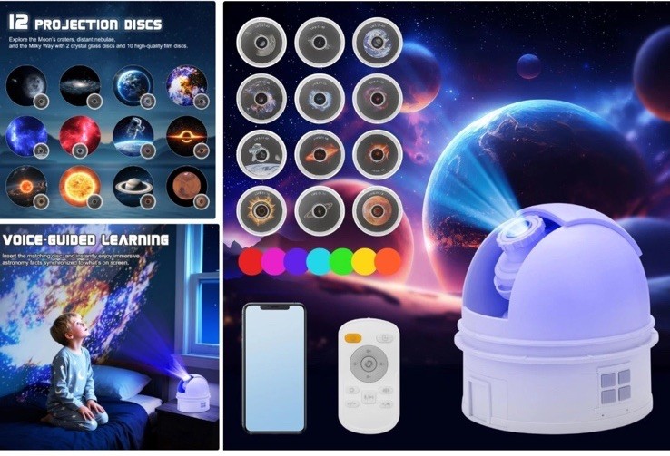 Observatory Star Projector Adjustable Focus 12 Disc, Bluetooth ,white Noise