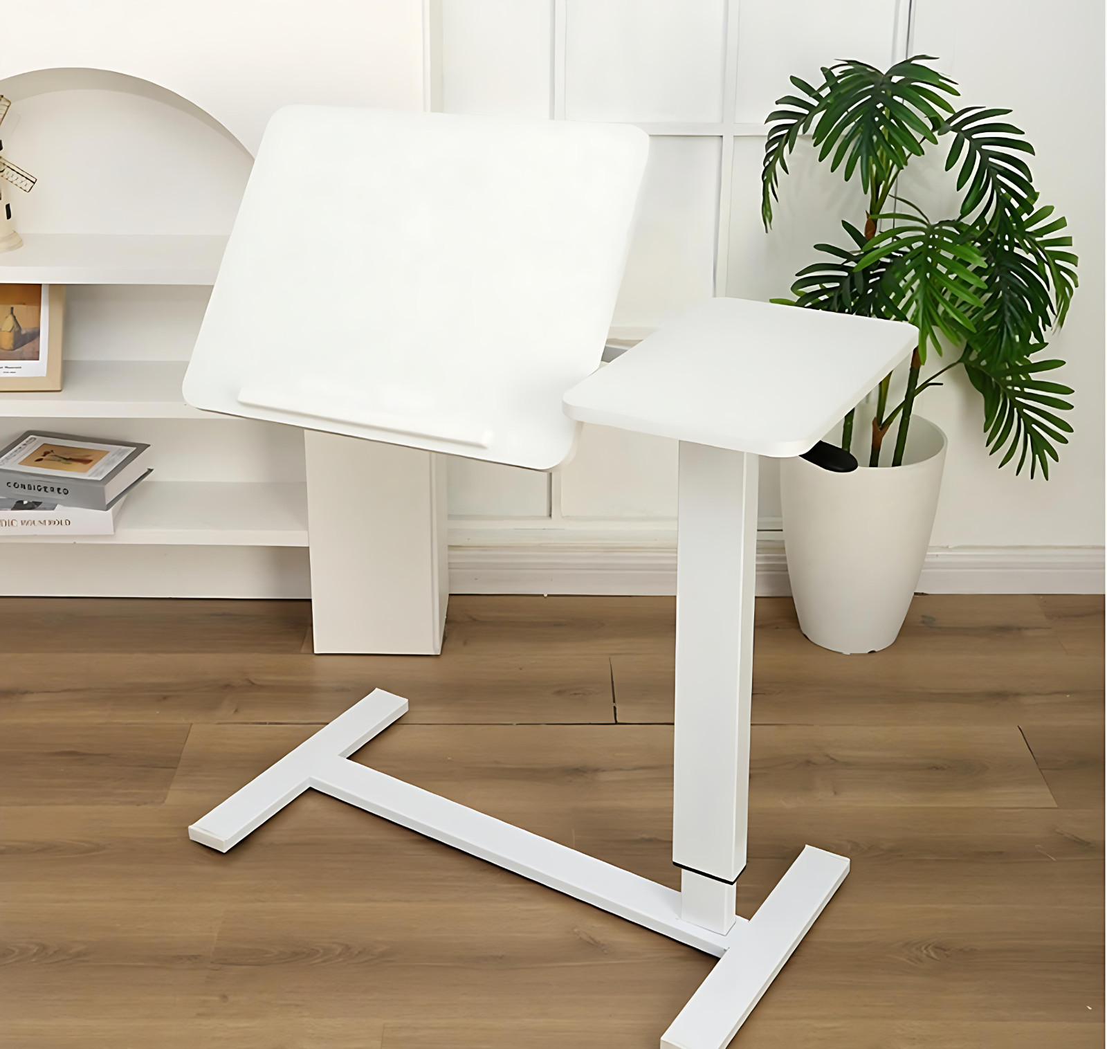 Modern Height Adjustable Overbed Table Side Table Tilting Bedside Desk w/ Wheels