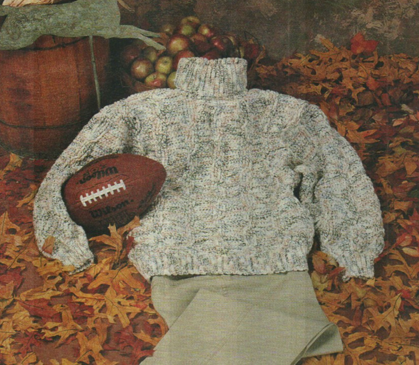 TWEED TURTLENECK SWEATER MEN'S 3 SIZES DIGEST SIZE CROCHET PATTERN INSTRUCTIONS
