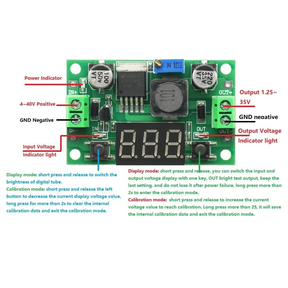 Buck Step Down Module Adjustable Voltage Regulator LED Voltmeter 2 PCS