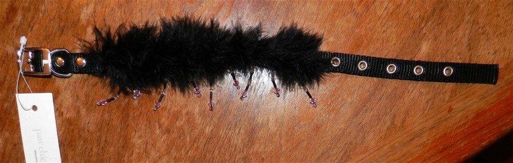 Collar and Leash Set Ganz Black Feather Dangle Dog size Medium New