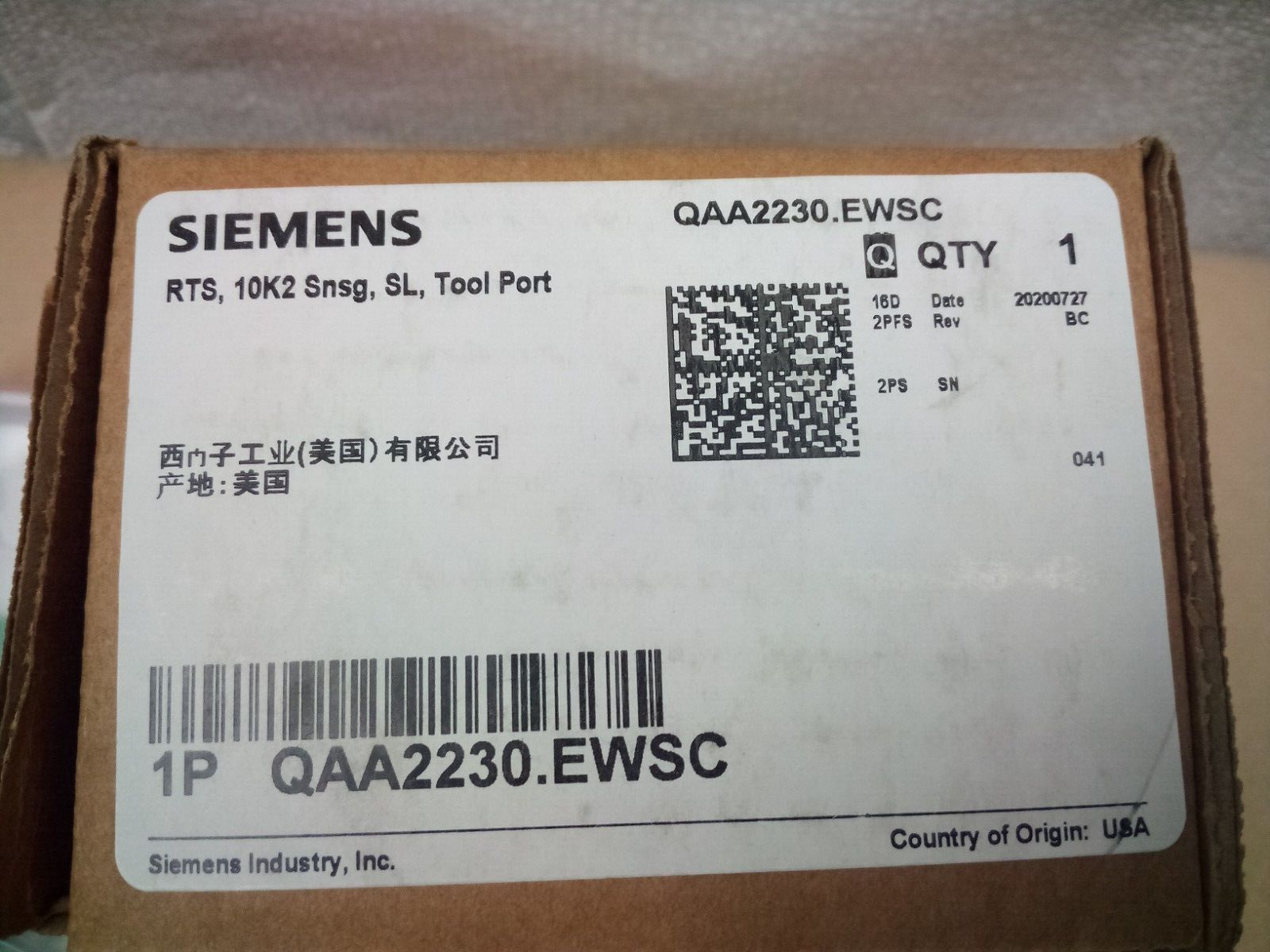 Siemens QAA2230.EWSC Room Temp Sensor NIB