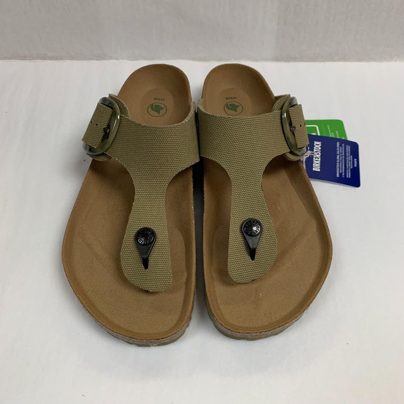 Birkenstock New w/o Box Gizeh Big Buckle Rivet Logo Faded Khaki Textile Vegan R
