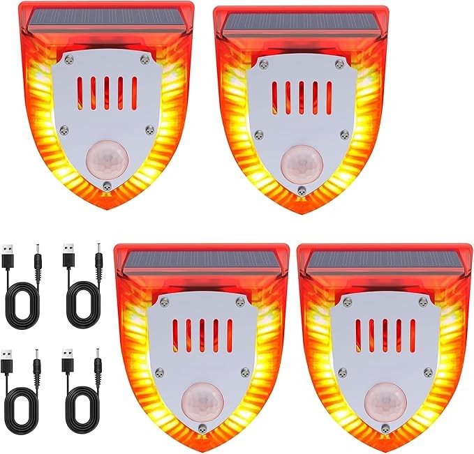 1-4pcs Outdoor Solar Motion Sensor Alarm Lamp Gunshot Sounds & Dog Barking Sound