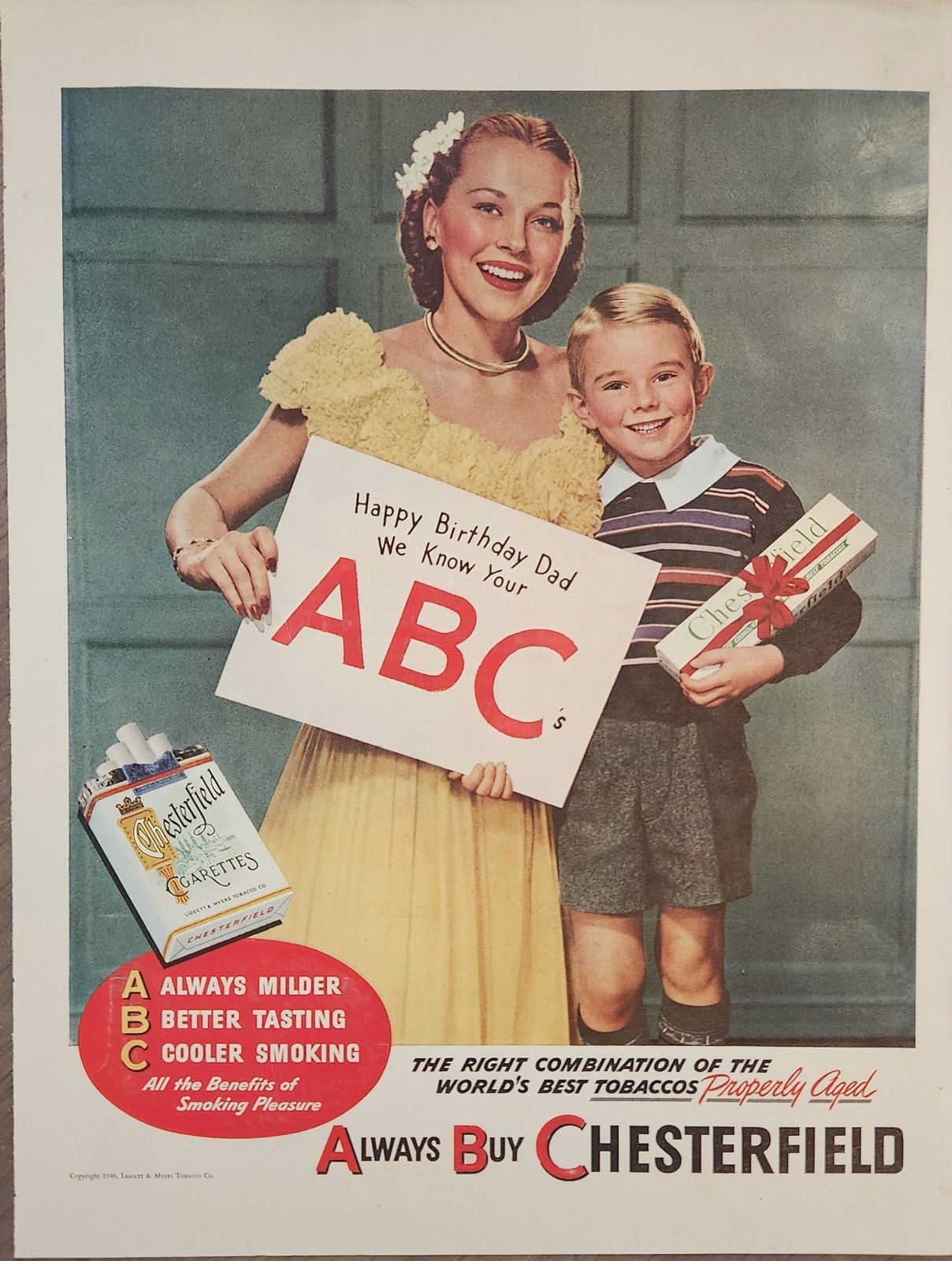 1946 Chesterfield Cigarettes Vintage Ad Happy Birthday Dad