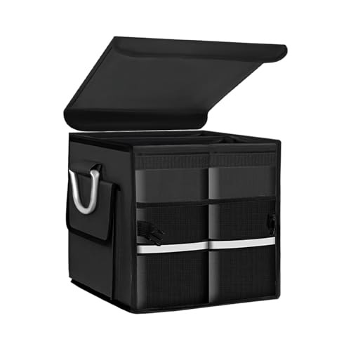 Trunk Organizer with Lid, 28L Collapsible 2-Compartment Car Storage Box Black