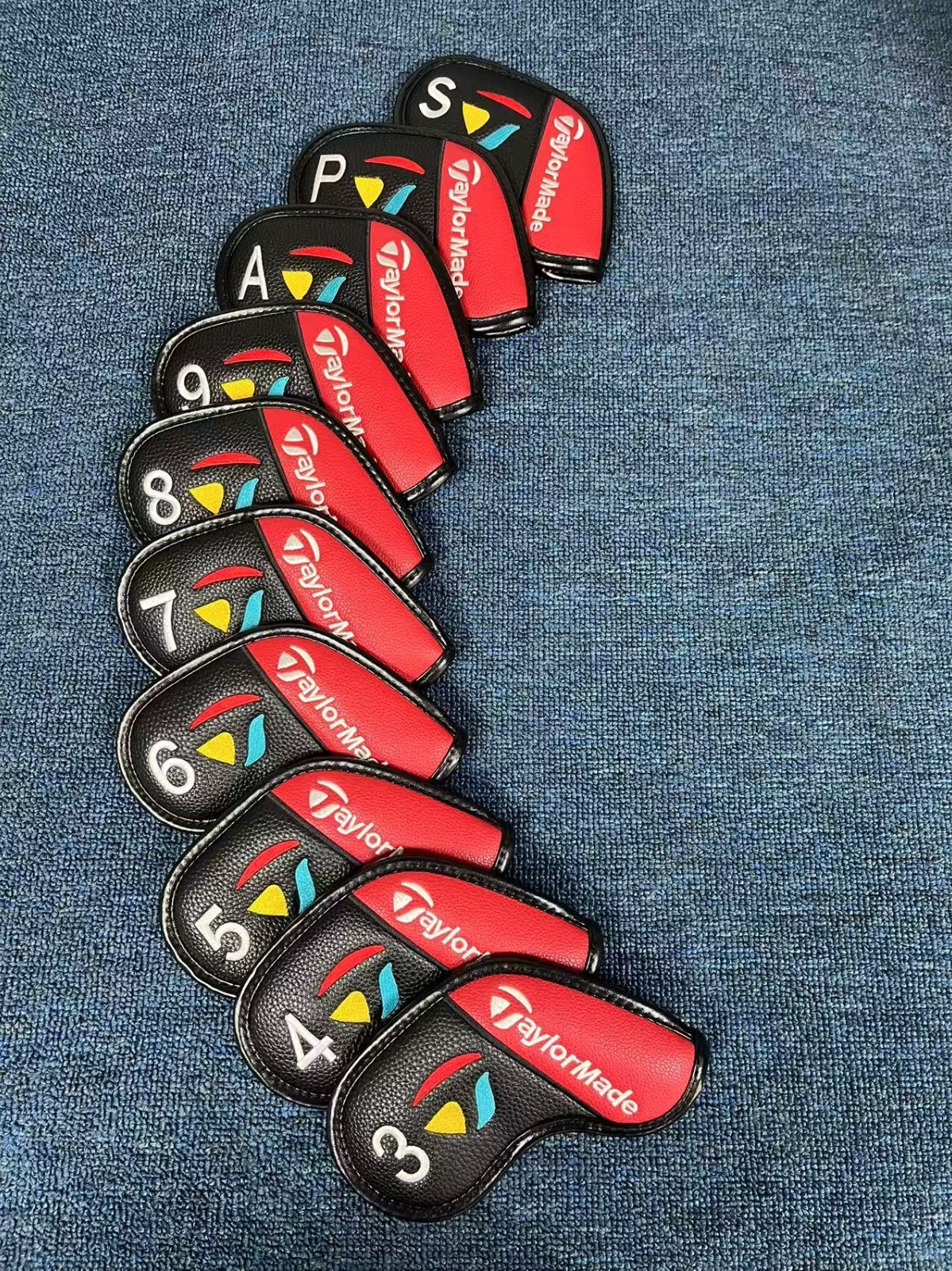 10Pcs TaylorMade Golf Iron Head Covers For #3-9ASP Leather Magnetic Black  Red