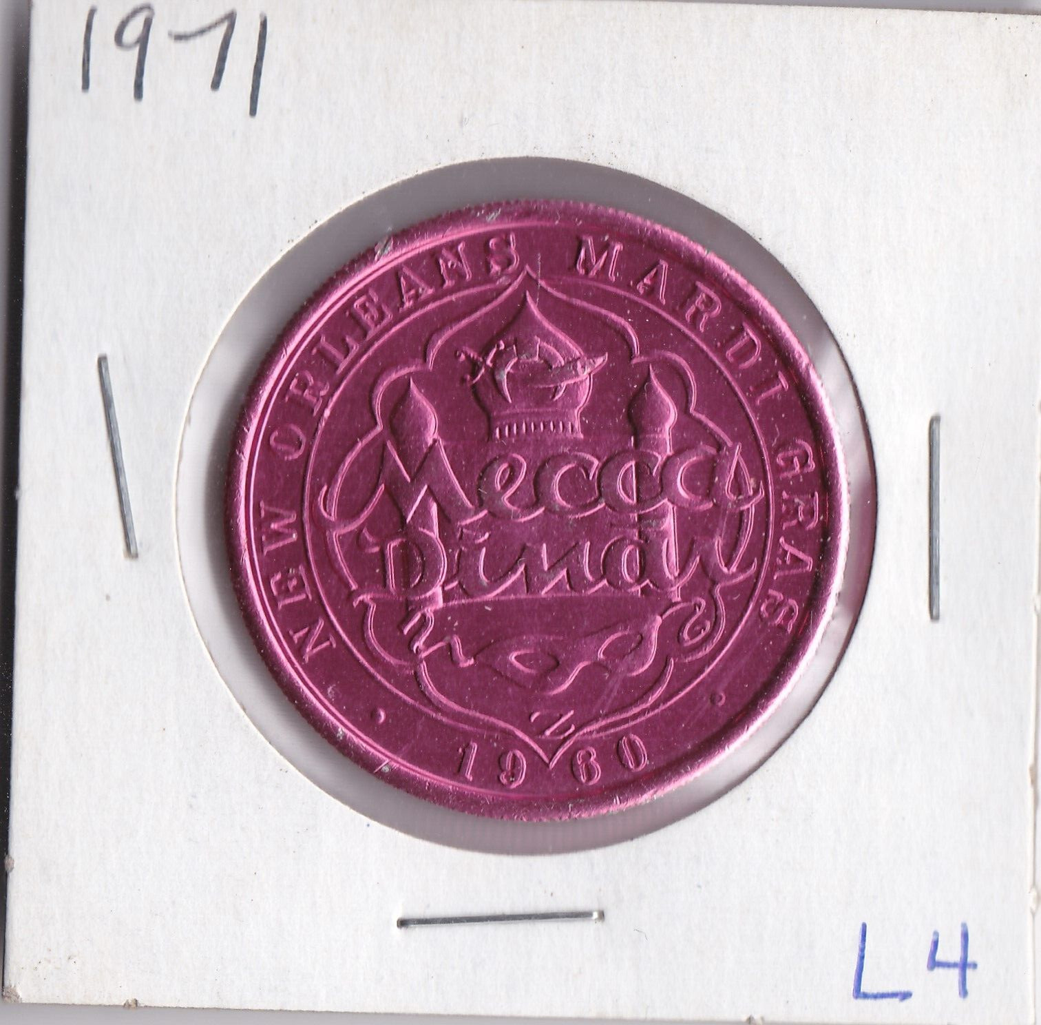1971 Mecca Dinar MARDI GRAS  Aluminum DOUBLOON/THE BEST OF BROADWAY (Pink L4)