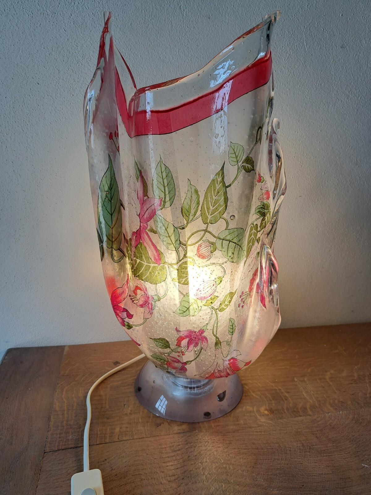 Lamp Abat Jour Resin Handkerchief Fabric Scarf Flowers Fuchsia Original