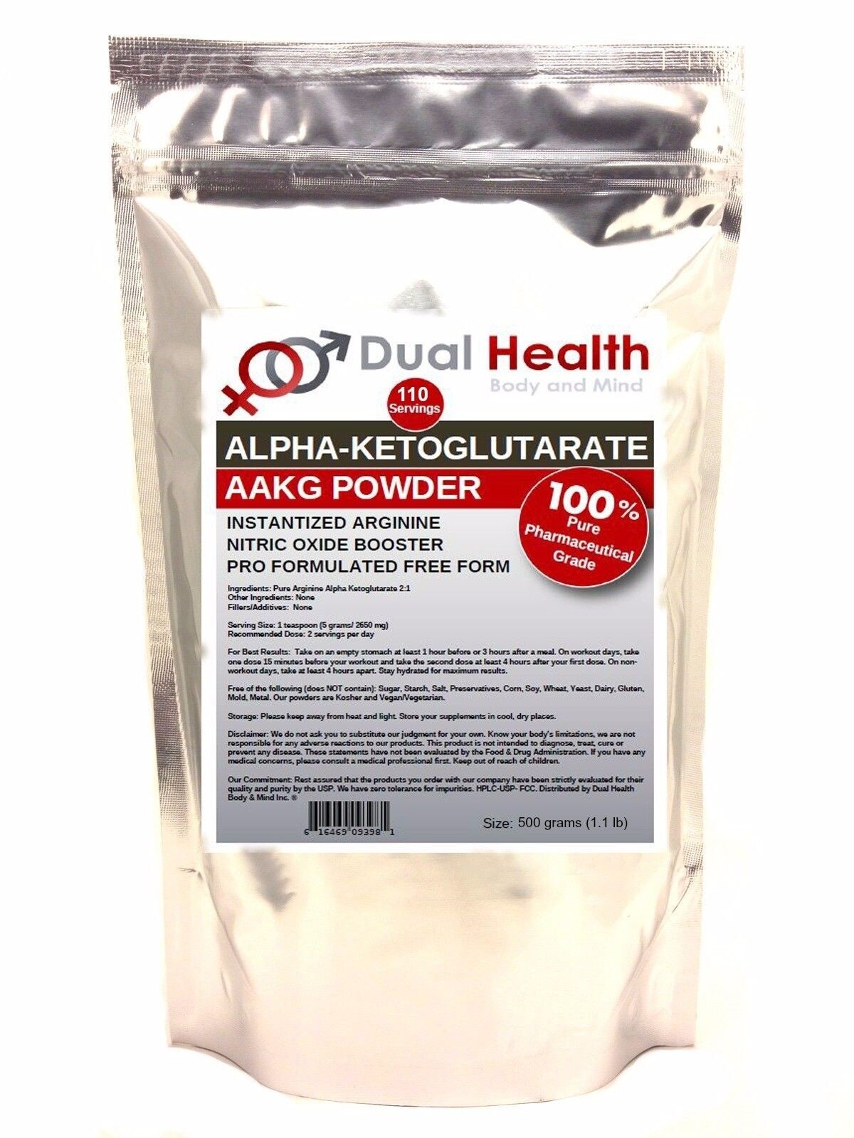 AAKG 500g (1.1 lb) Pure L-Arginine Alpha Ketoglutartate Powder Nitric Oxide