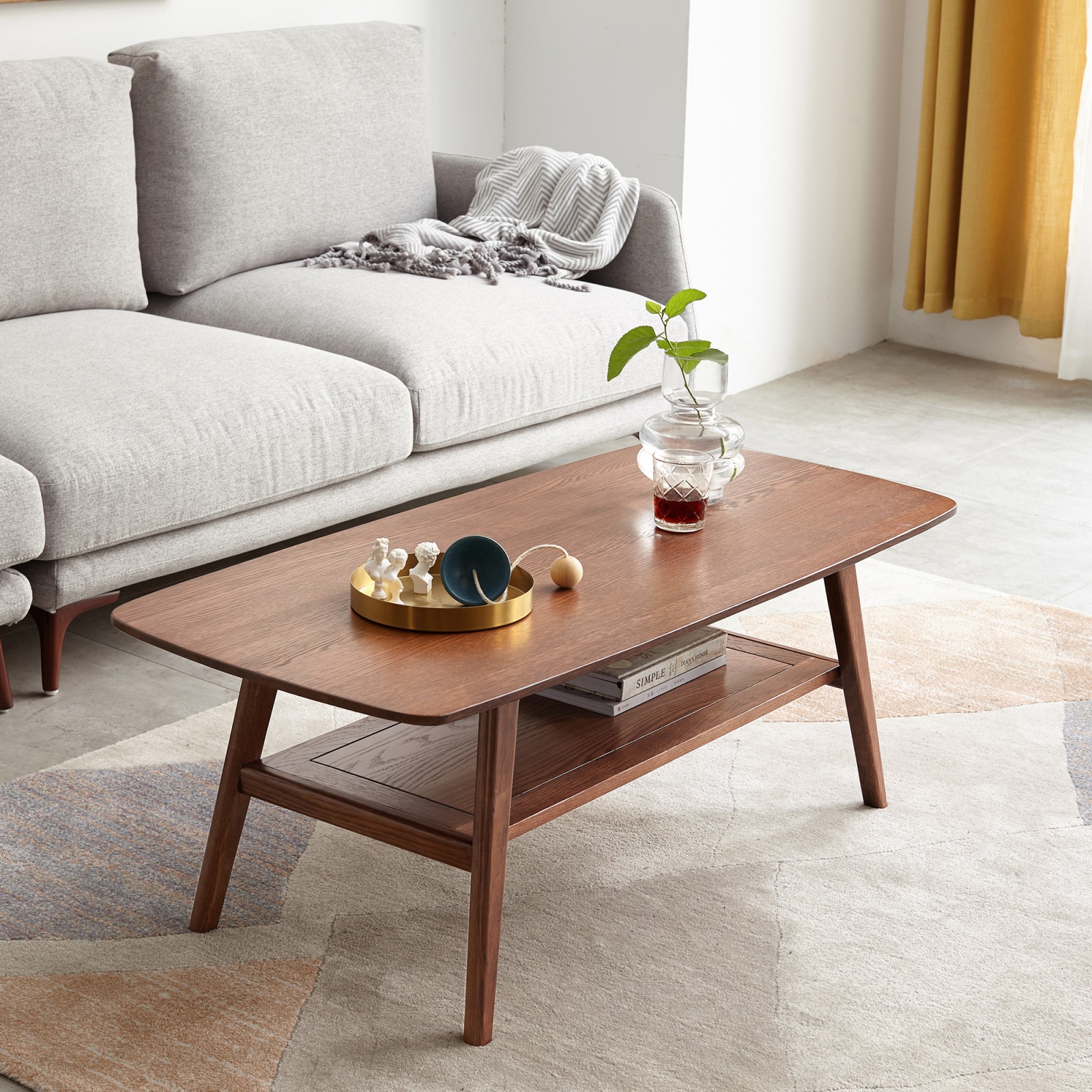Solid Oak Coffee Table with Storage Shelf 39.37" x 19.69" x 17.32"