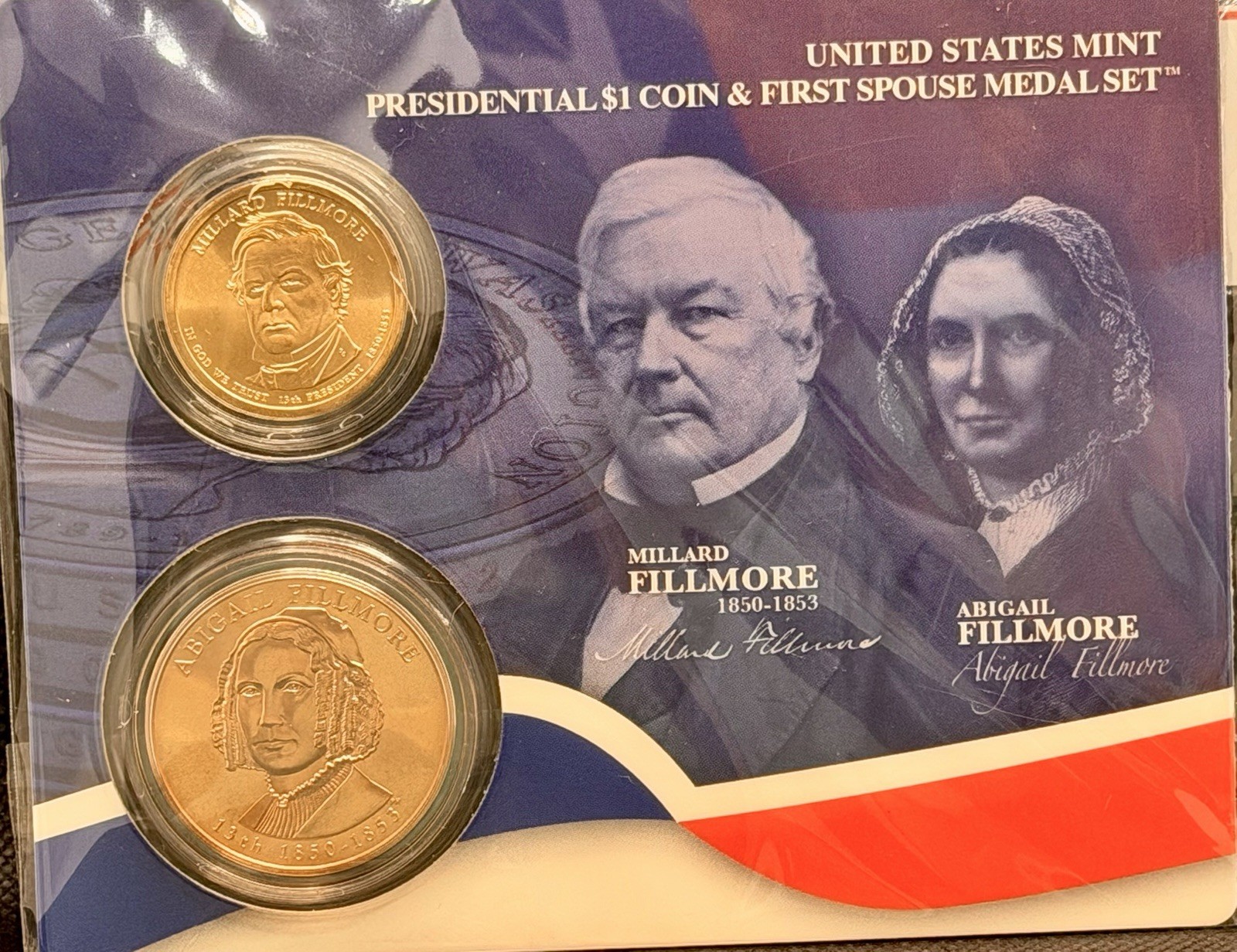 2010 Millard Fillmore Presidential $1 & Abigail Fillmore Medal Set Sealed OGP