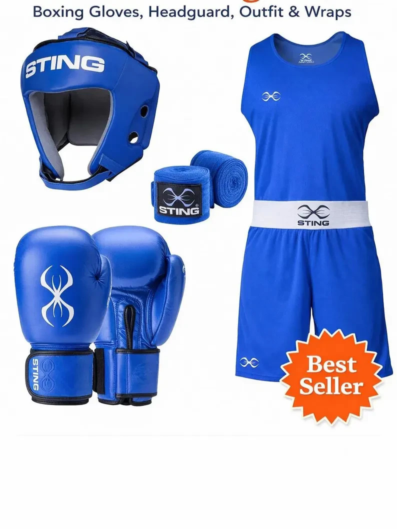 Sting Boxing Set – Boxing Gloves, Headgear, Vest & Shorts Kids Boxing Gear