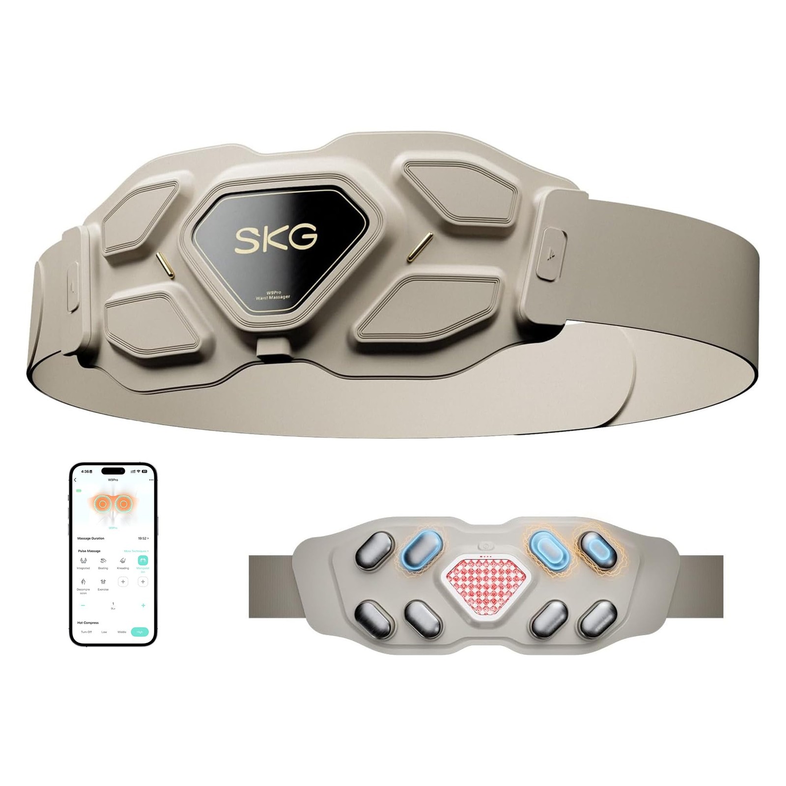 SKG Lower Back Massager for Pain Relief Deep Tissue Christmas Gifts White