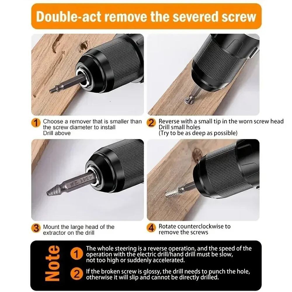 12PCS Damaged Screw Extractor Broken Screws Bolt Stripped Remover Tool Kit Easy