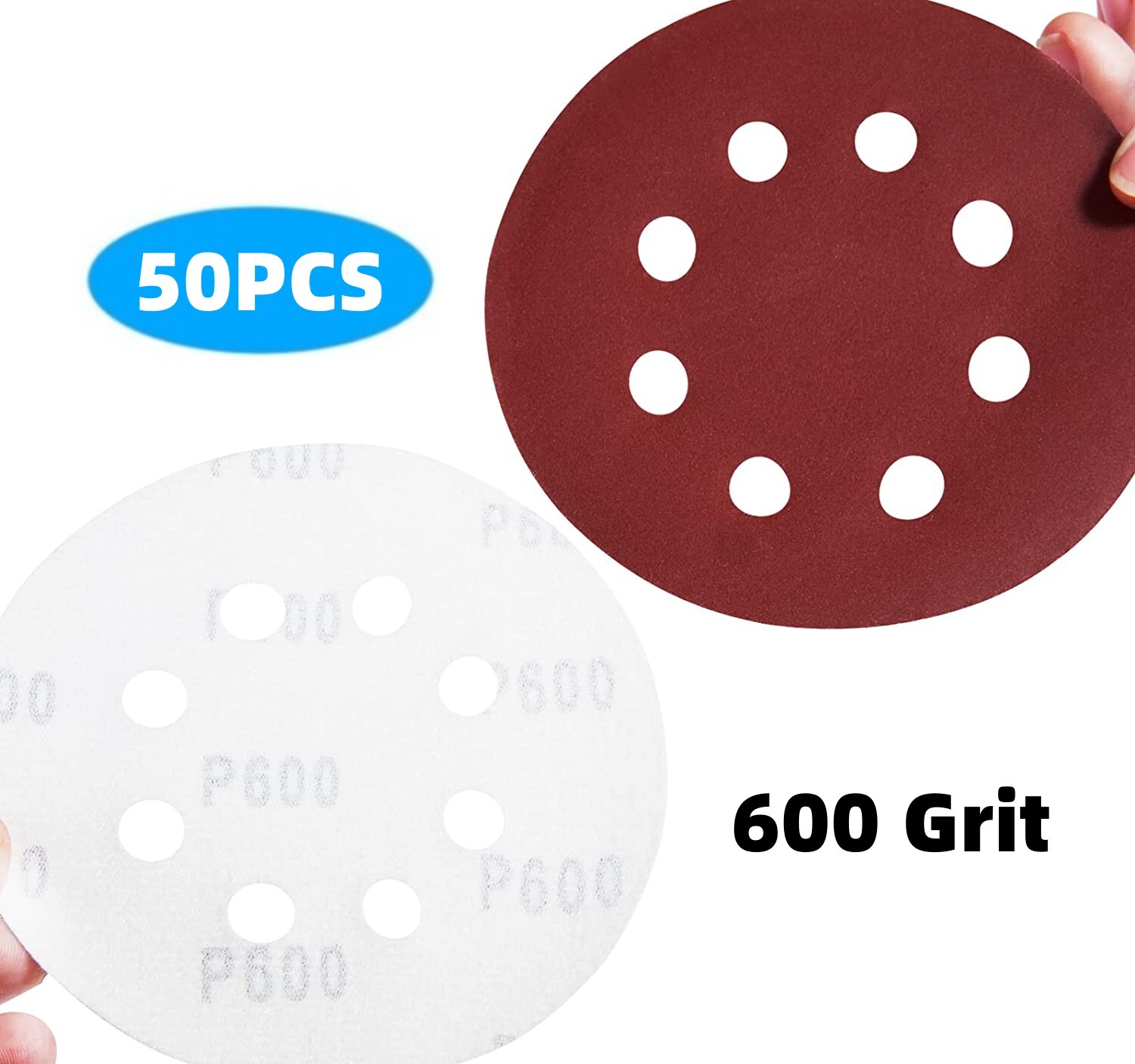 50PCS 600 Grit Orbital Sander Sandpaper Paper 5" 8-Hole Hook Loop Sanding Discs