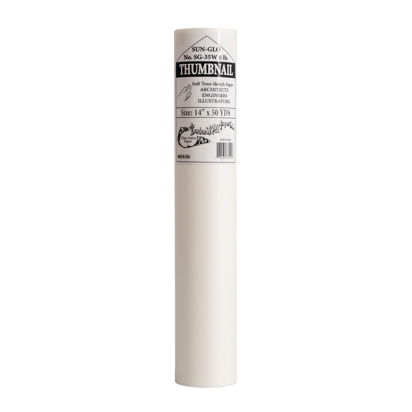 Borden & Riley Sun-Glo Thumbnail Sketch Paper Rolls White 8 Lb. 14 in. X 50 Yd.