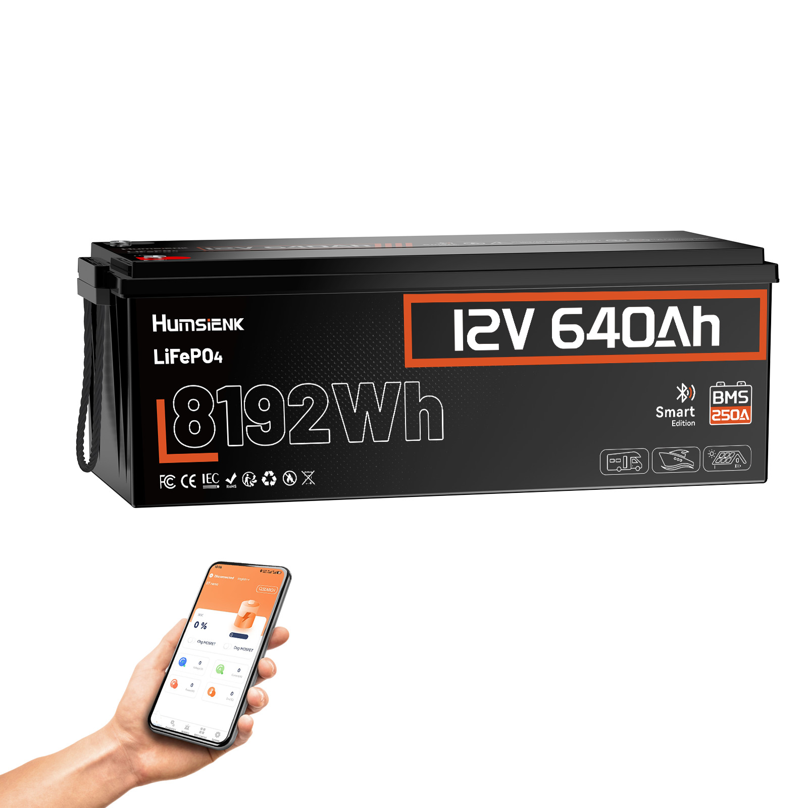 8.19KWh 12V 640Ah Lithium LiFePO4 Battery 250A BMS Marine Solar Off Grid Camping