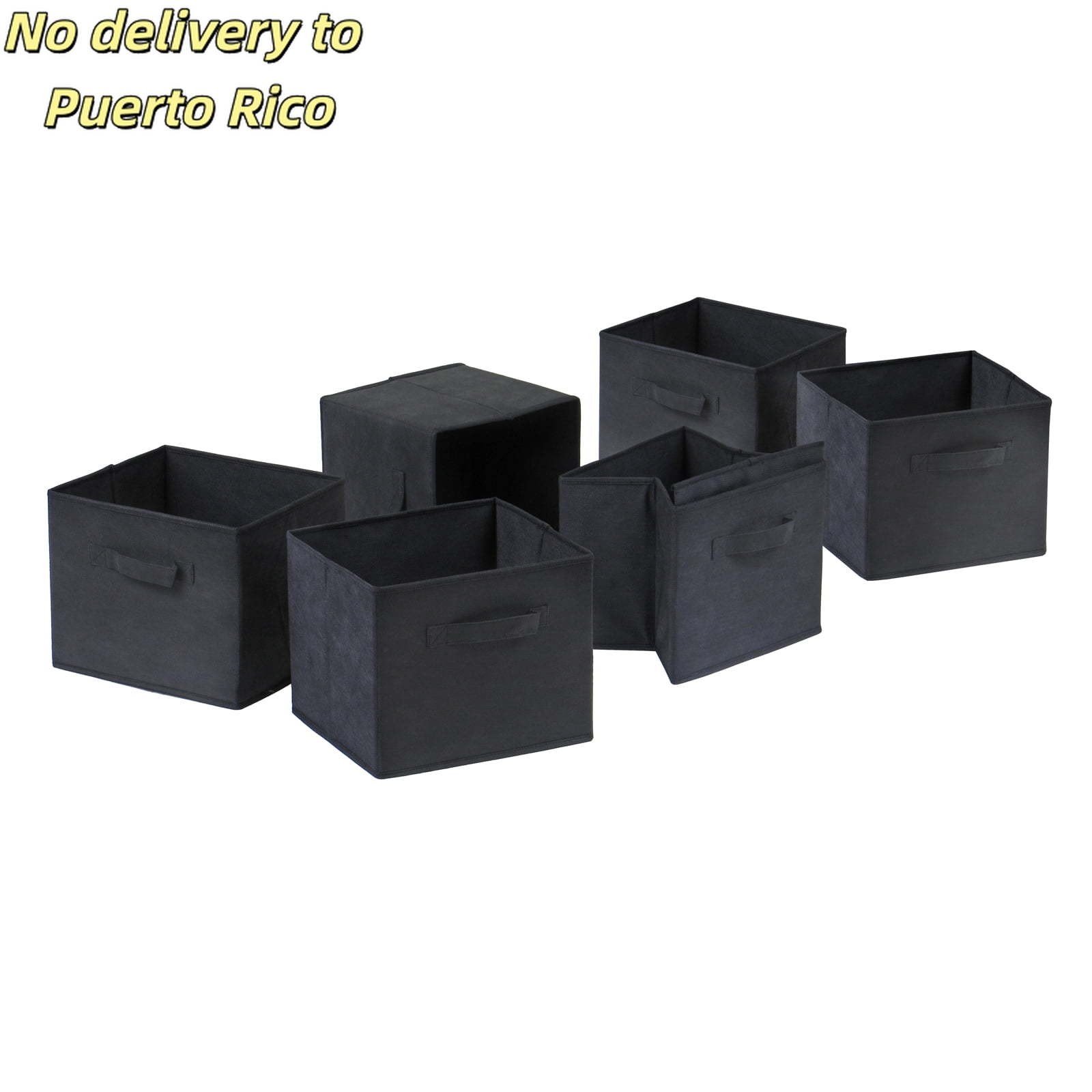 Wood Capri 6-Pc Foldable Baskets, Black Fabric