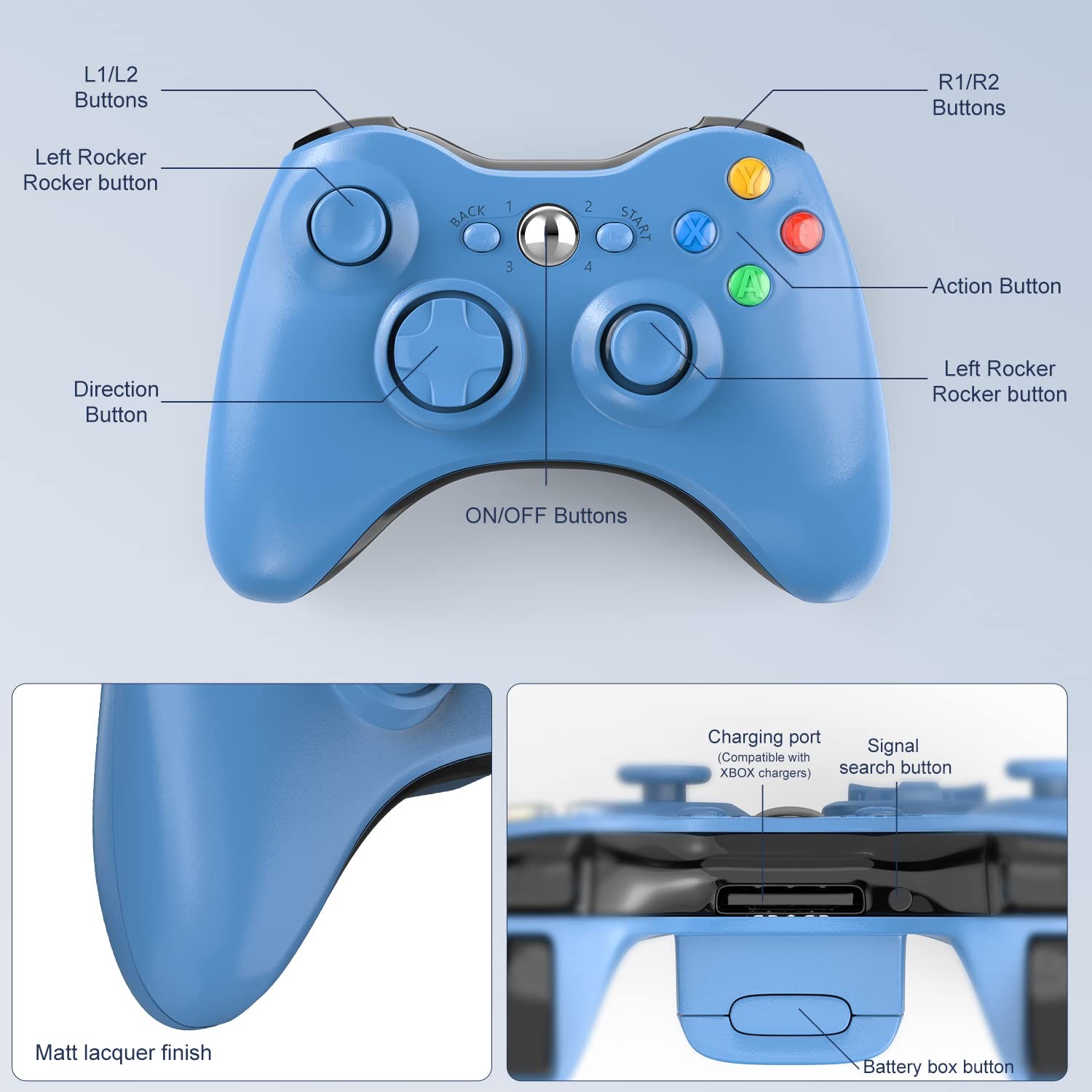 Wireless Controller for Xbox 360, 2.4GHZ Game Controller Gamepad Joystick for...