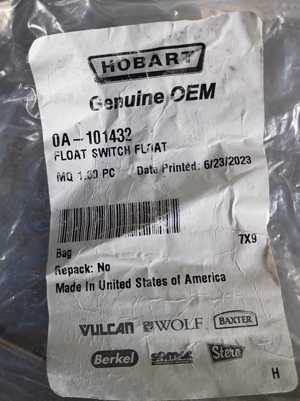 Hobart / Stero 0A-101432 Float Switch Float