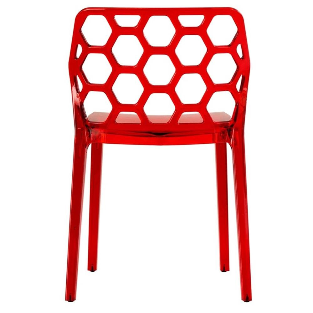 Pemberly Row Plastic Dining Side Chair Honeycomb Design in Red