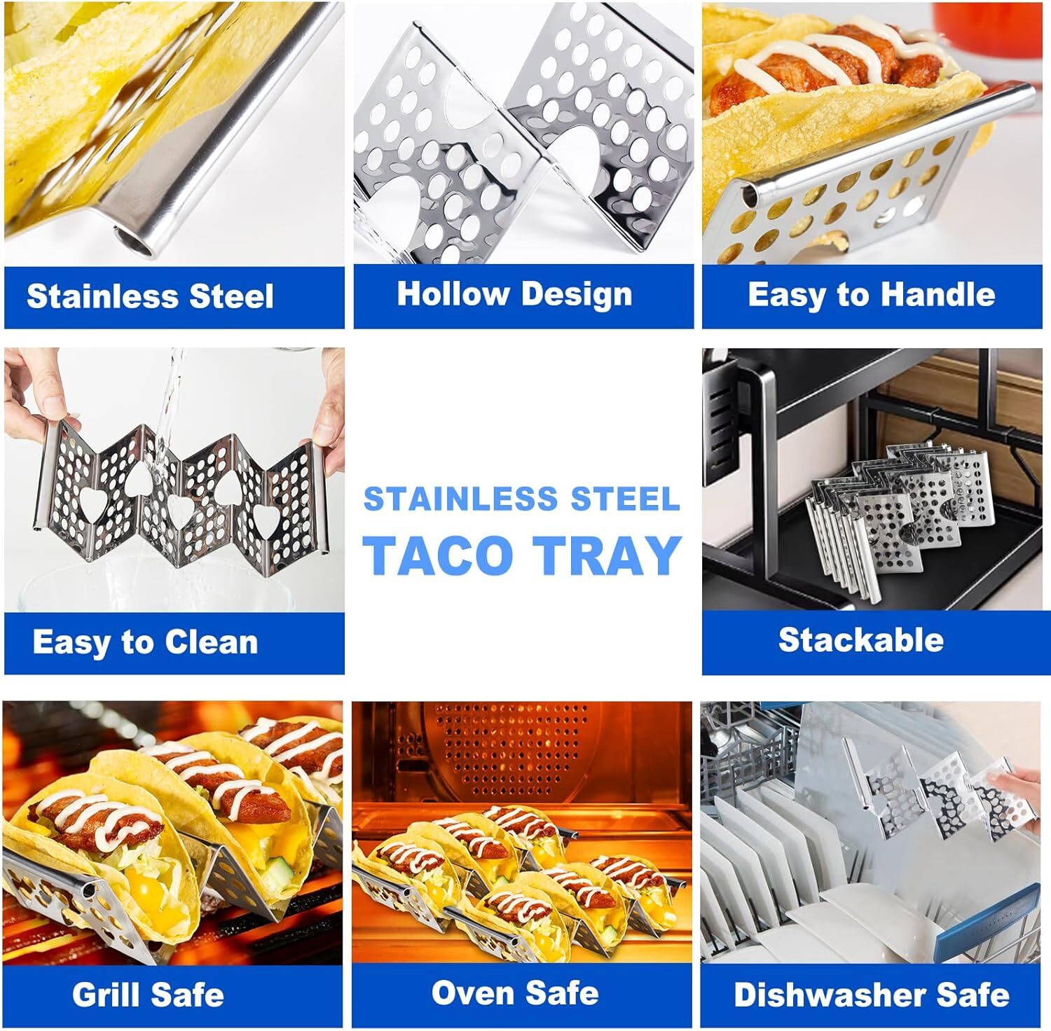 Taco Holders Set of 6, Stainless Steel Taco Holder Stand, Stylish Taco Shell Hol
