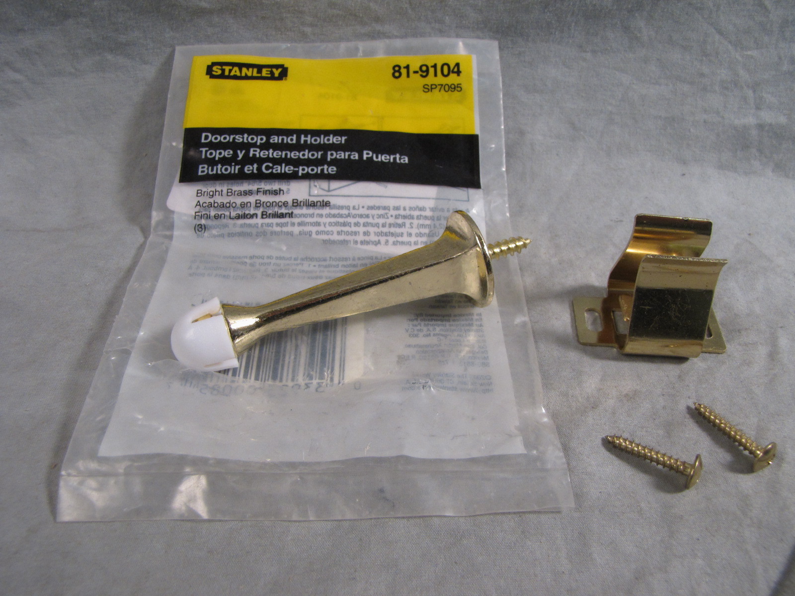 Stanley 81-9104 Doorstop Door Stop w/ Holder in Bright Brass Finish NEW