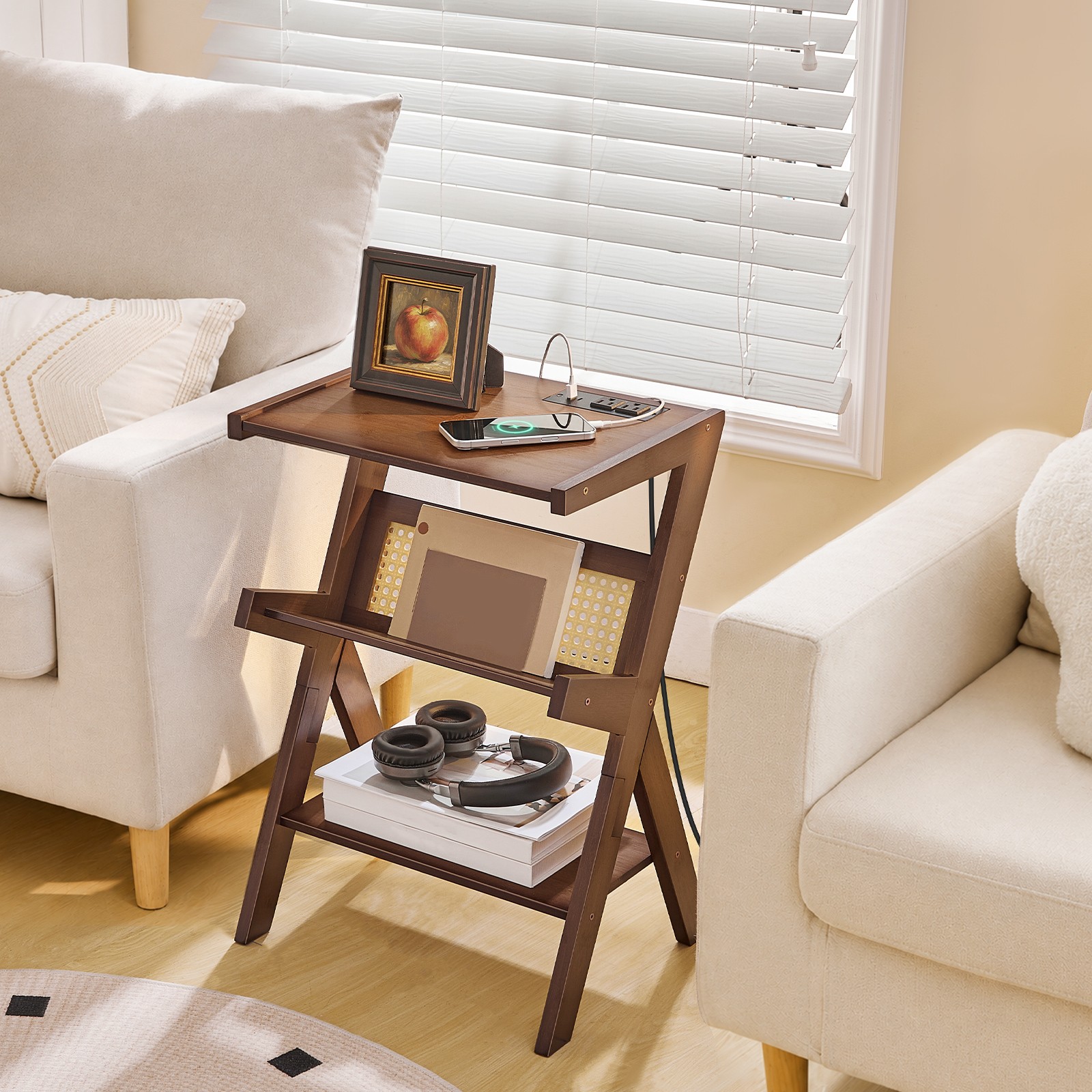 End Table with Charging Station Side Table Nightstand 16.1"L x 11.8"W x 23.6"H