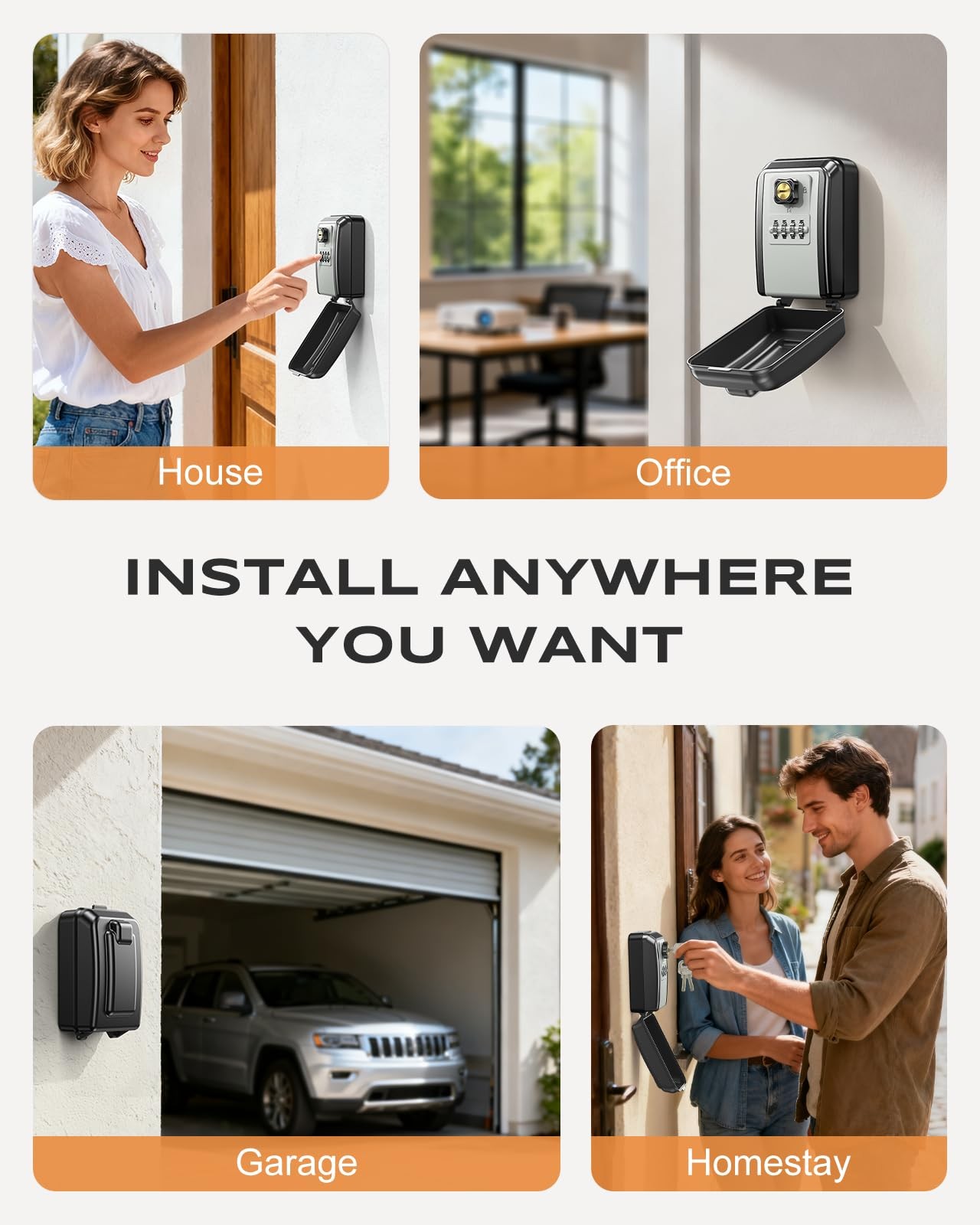 WallMounted Lock Box for Keys with Code, 4 Digits Combination Key Lock Box wi...