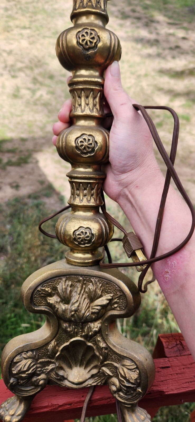 Vtg Brass Candlestick Table Lamp Chilo Heavy Claw Foot Base Clamshell 38 Inch