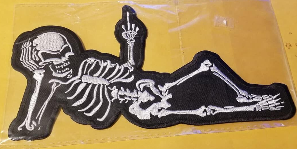 Skeleton with Finger  Motorcycles Rocker Embroidered approx. 5 x 9.5" Patch *