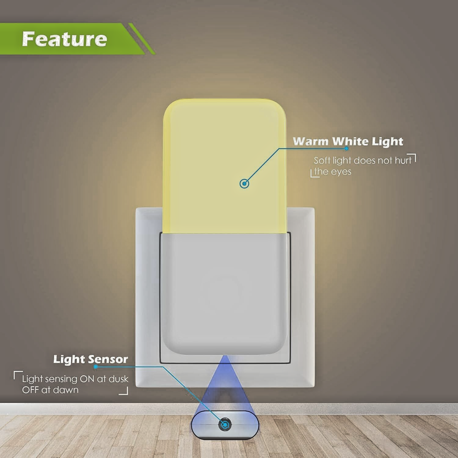 2 X MAZ-TEK Thin Plug in Night Light, Warm White LED Smart Dusk to Dawn Sensor