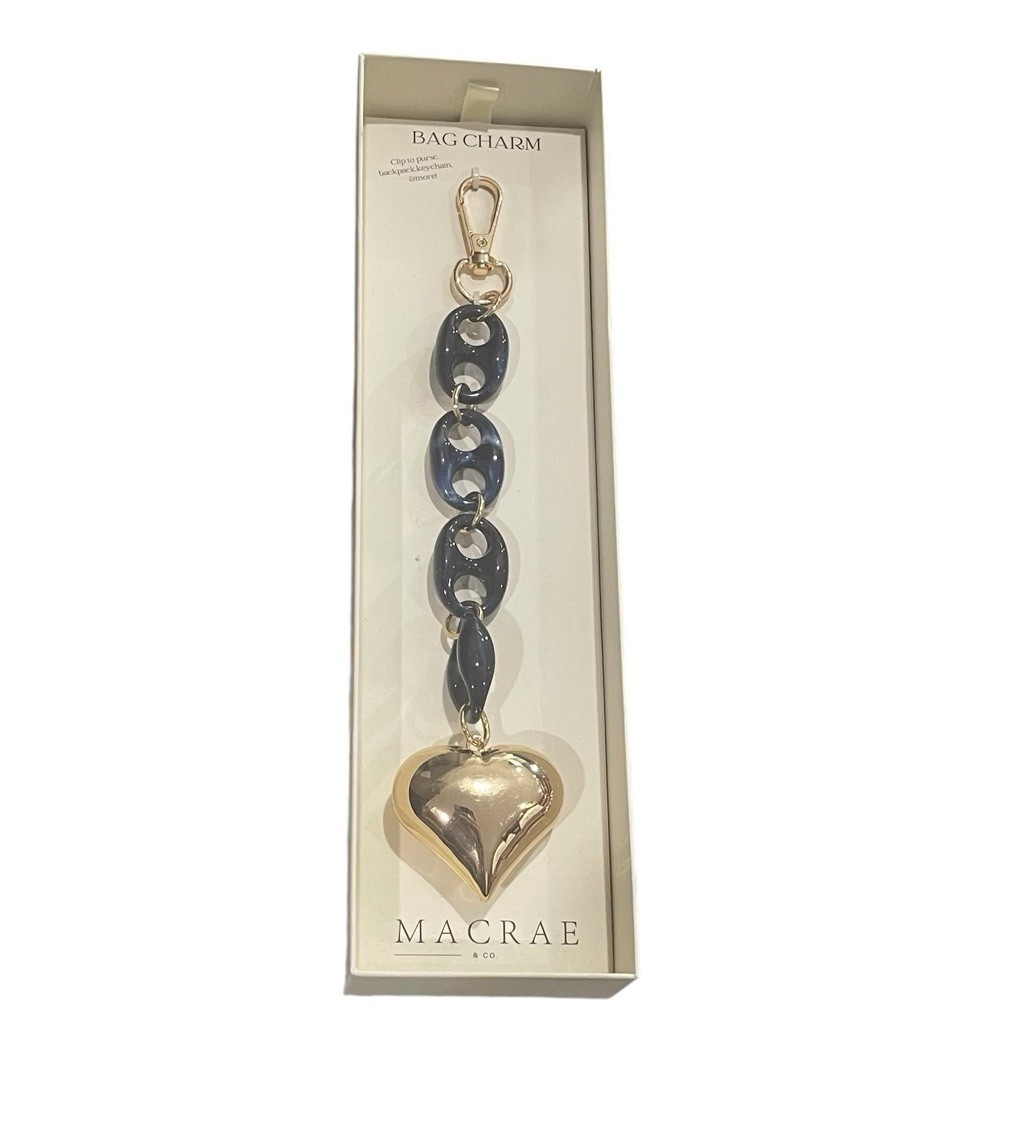 MACRAE & CO. Blue Gold Heart Charm Love Accent Women's Handbag Accessory NEW