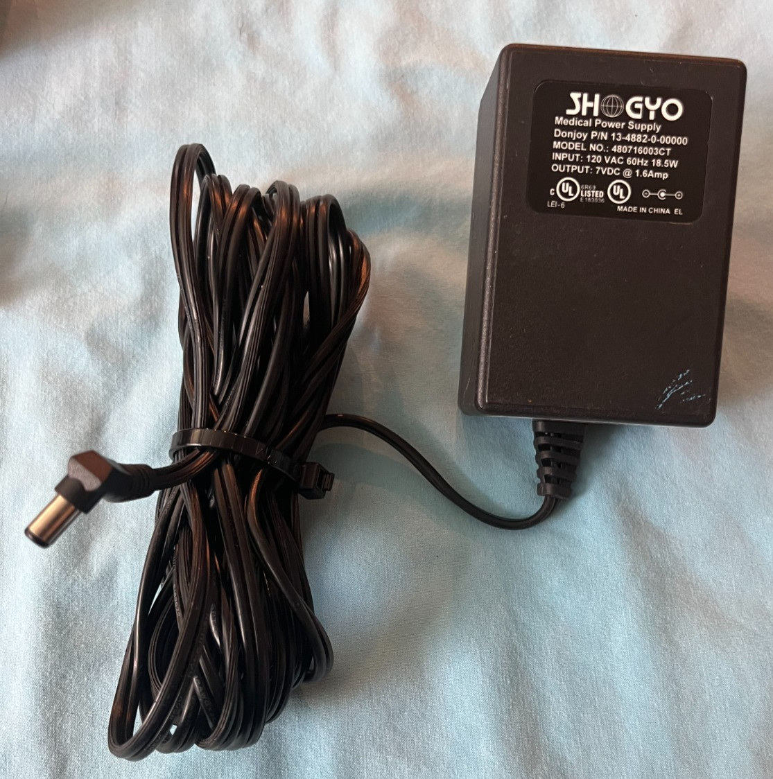 Shogyo Medical Power Supply #480716003CT -Input 120VAC 60Hz 18.5W- Out 7VDC 1.8A