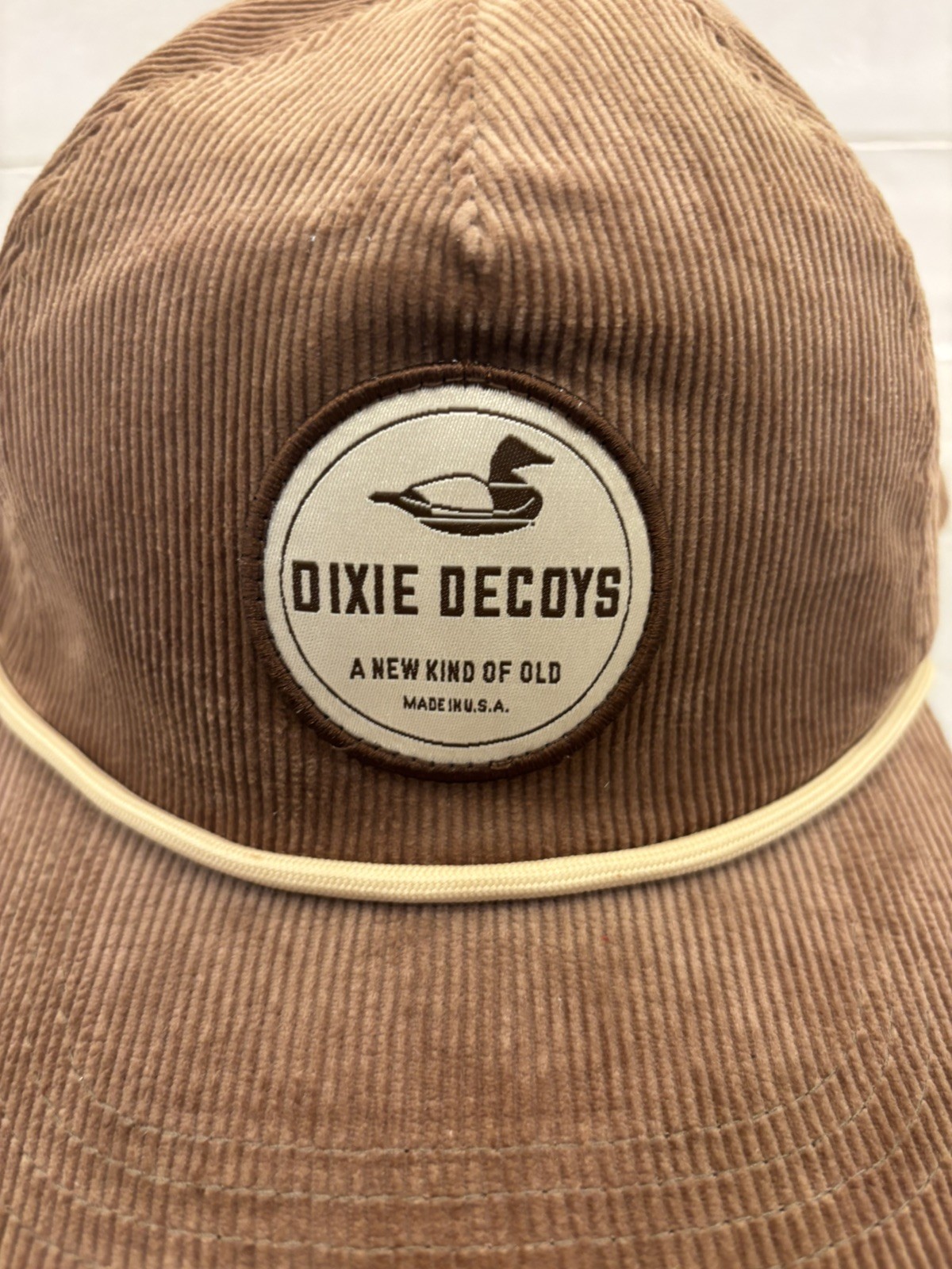 Dixie Decoys Corduroy Rope Hat Snap Back Ball Cap Hunting Brown Made In USA