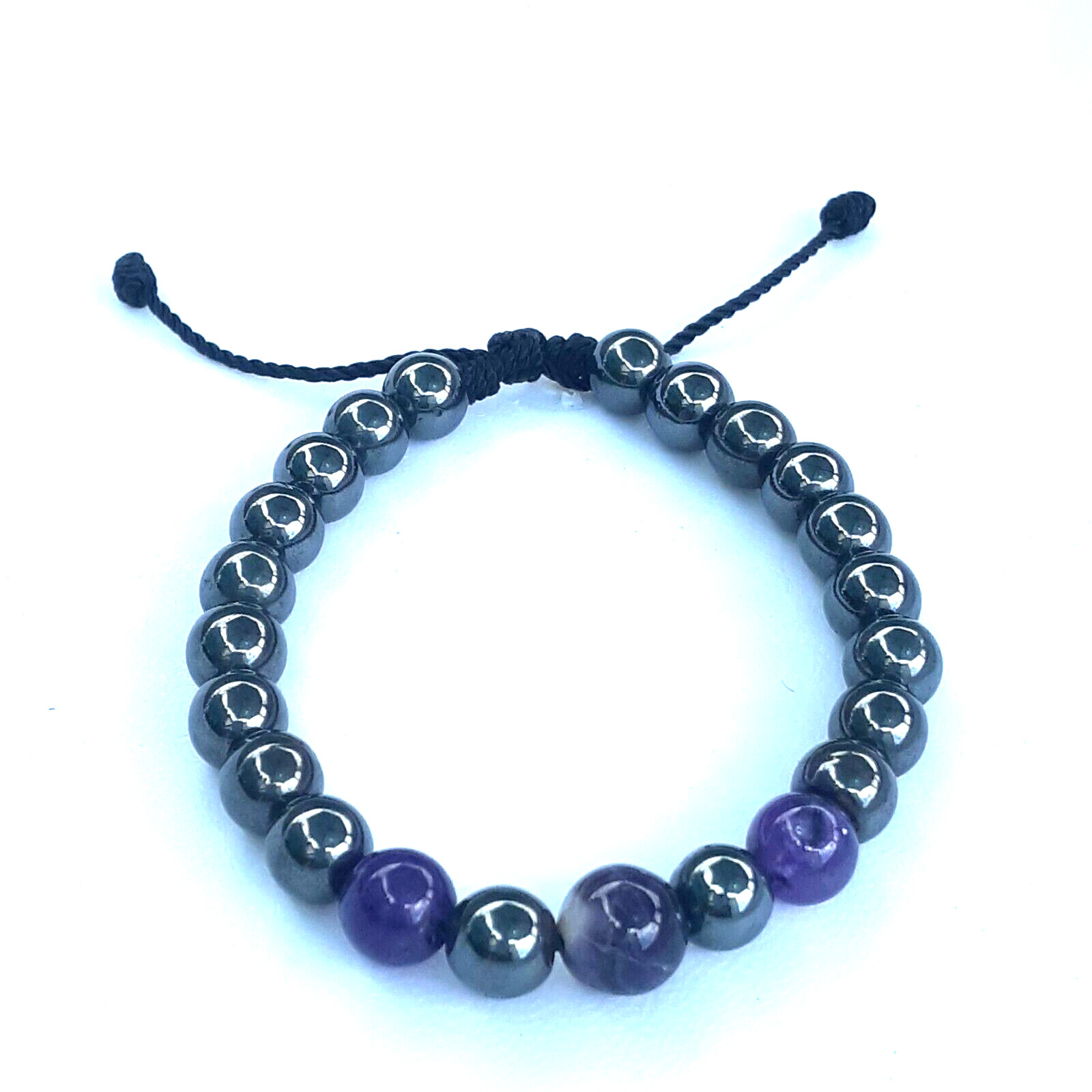 Protection Bracelets Amethyst and Hematite in Black string