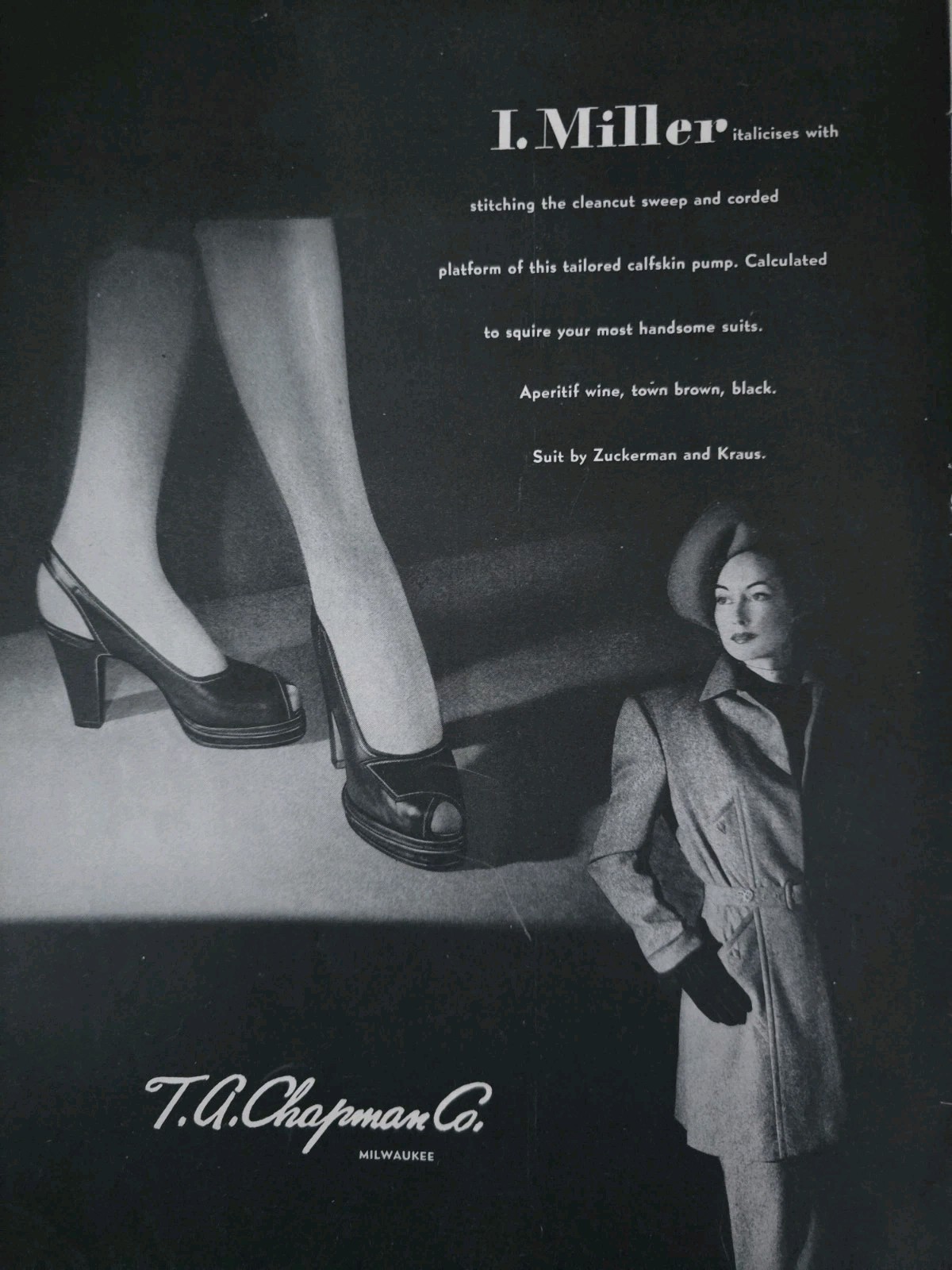 1946 Womens  I. Miller Calfskin Pump Shoes T. A. Chapman Milwaukee MN Vintage Ad