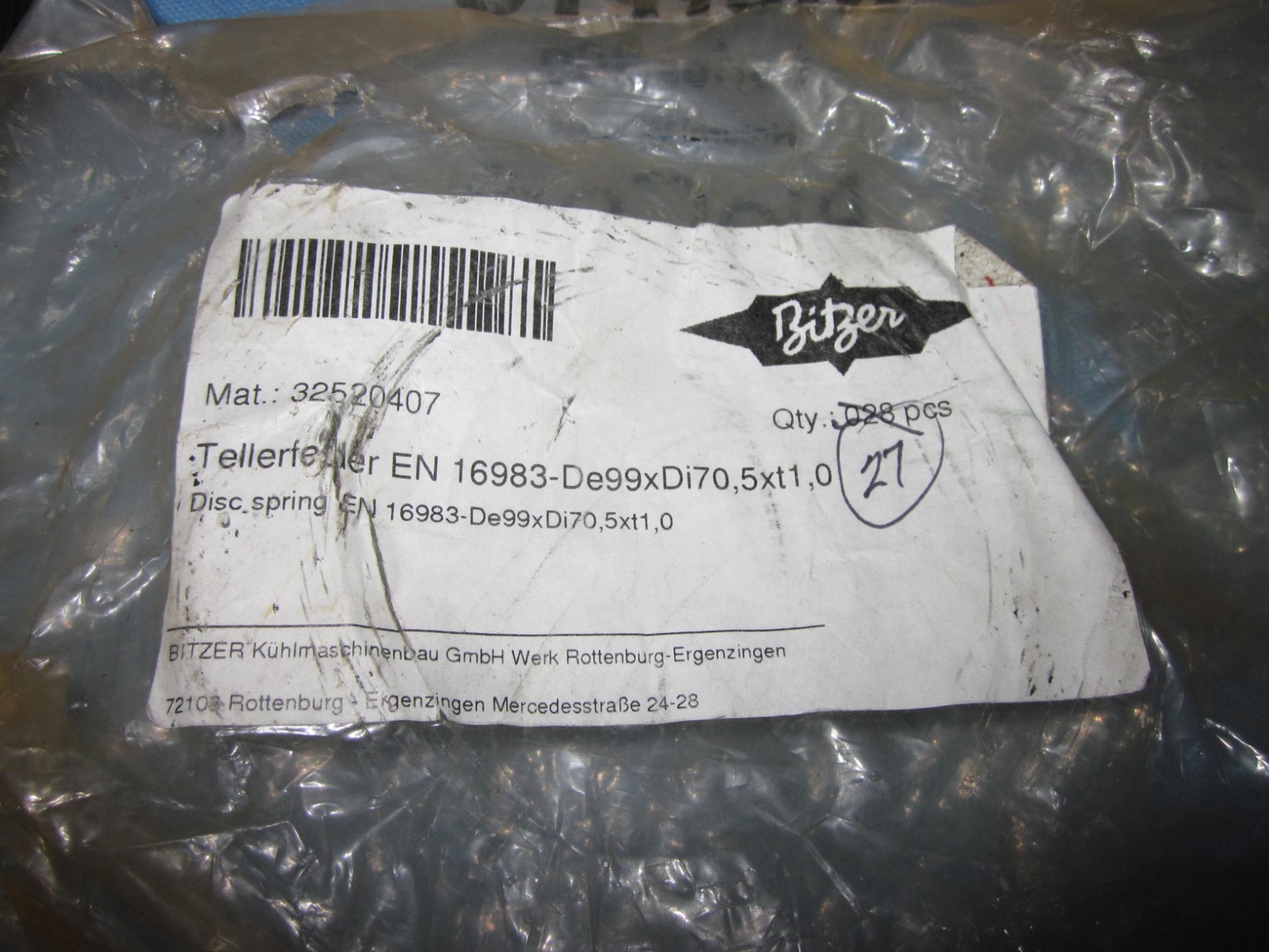 a Lot of 27 Bitzer Disc Springs  ~ EN 16983-De99xDi70,5xt1,0