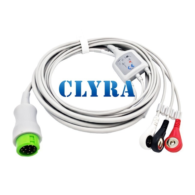 12-pin Direct-Connect 3-leads Snap ECG Patient Cable For Mindray Datascope