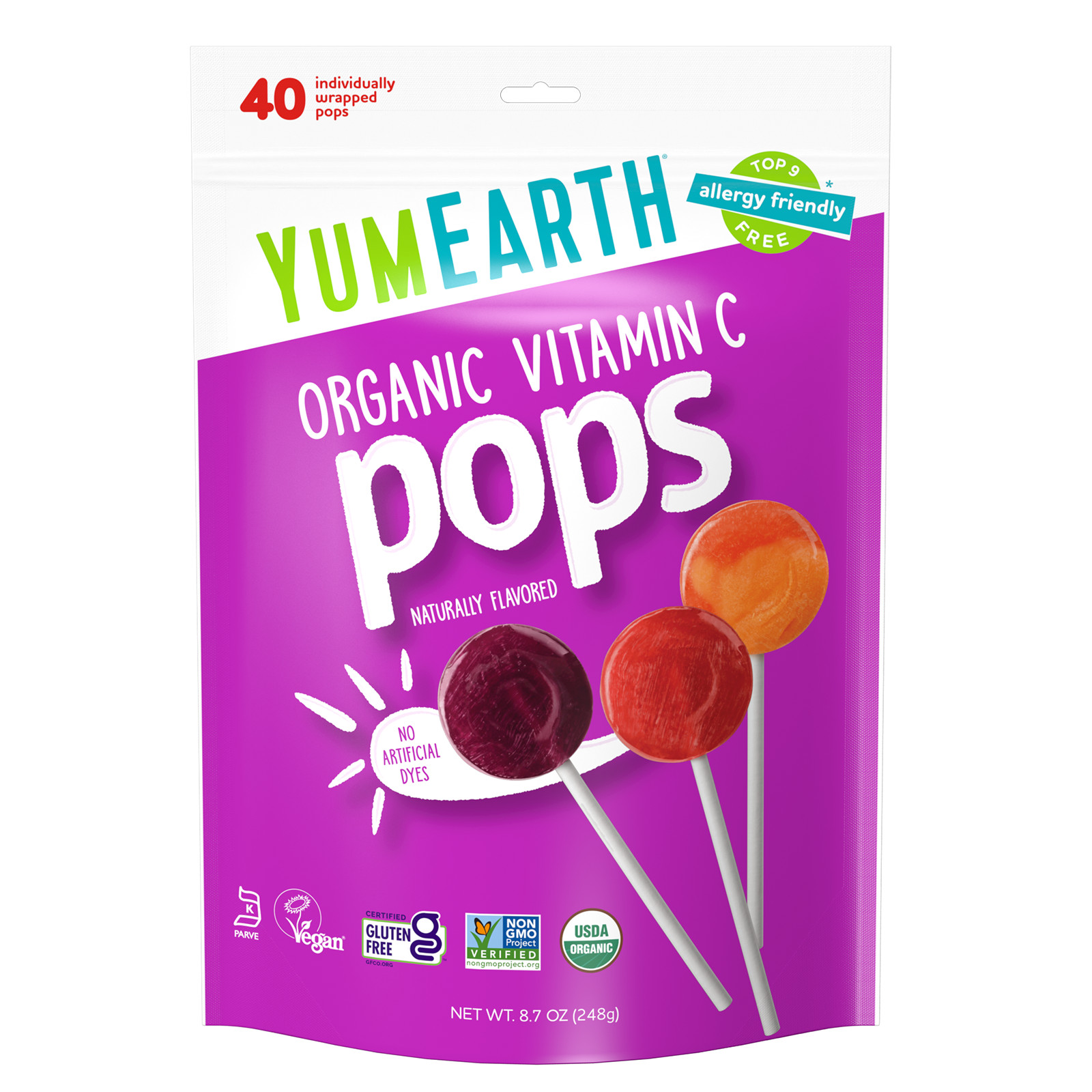 Organic Vitamin C Pops, Assorted, 40 Individually Wrapped Pops, 8.7 oz (248 g)